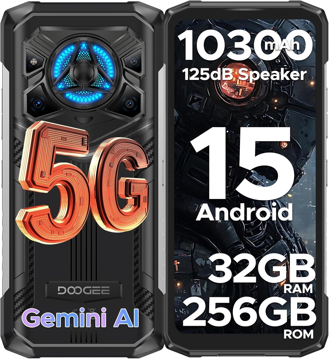 Blade 20 Play 5G Rugged Phone,Dimensity 7050 Octa Core,32Gb+256Gb,Android 15 10300Mah Rugged Smartphone with 125Db Speakers,6.6" HD + LED Light Effect,50Mp+20Mp+16Mp,Face ID/NFC/WIFI6/OTG