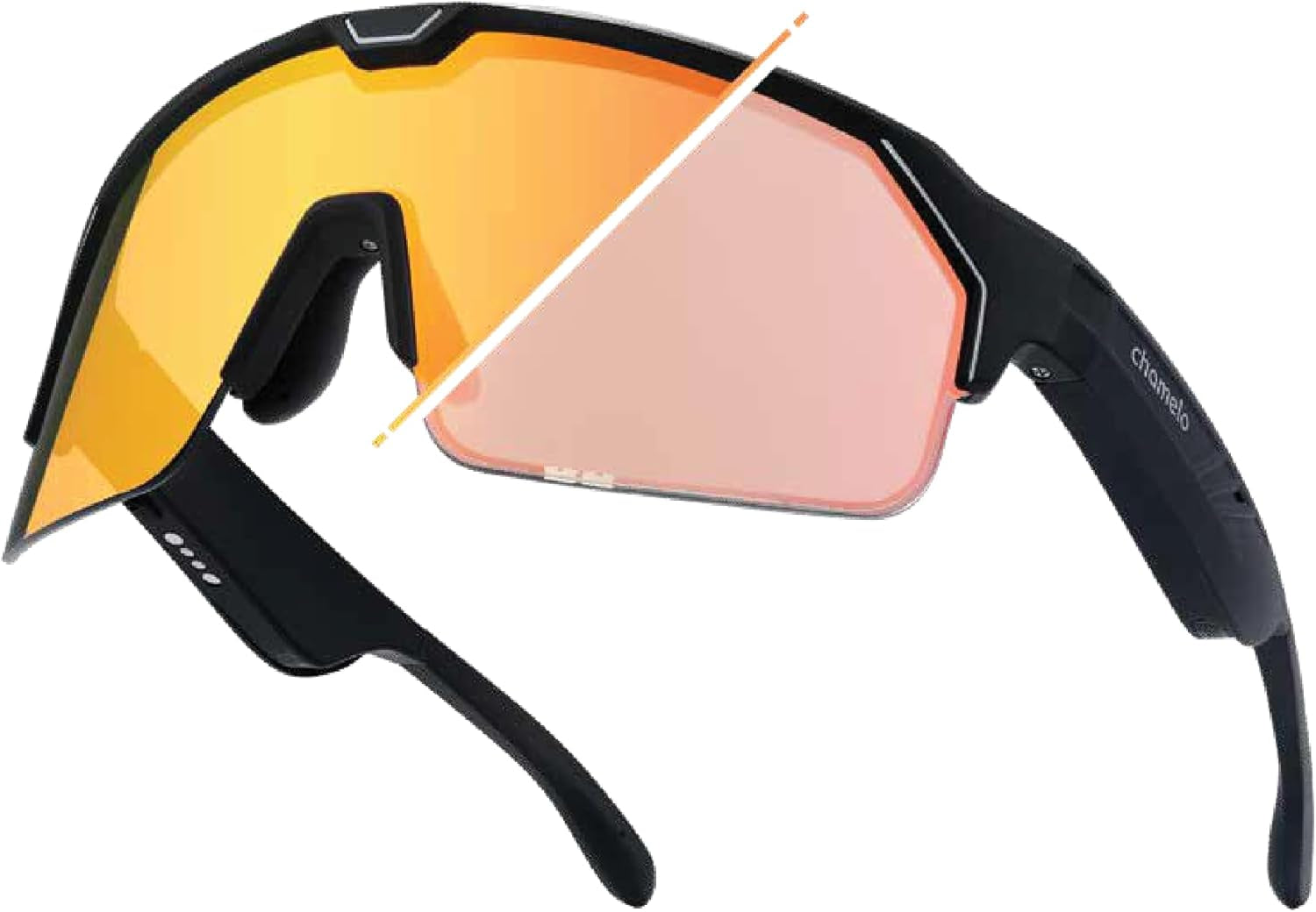 Music Shield Smart Audio Sunglasses – Matte Black Frame, Fire Lenses | Open-Ear Bluetooth Glasses for Men & Women with Electronic Tint Control, Sweat Proof, Sports Eyewear, 100% UV Protection