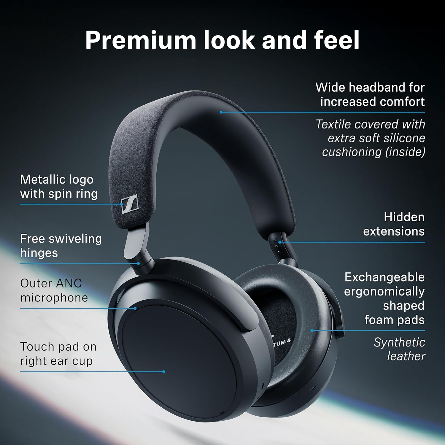 Sennheiser Auriculares MOMENTUM 4 Wireless, Auriculares Bluetooth Para Llamadas Nítidas Con Cancelación De Ruido Adaptativa, 60 Horas De Duración De La Batería, Sonido Personalizable - Blanco