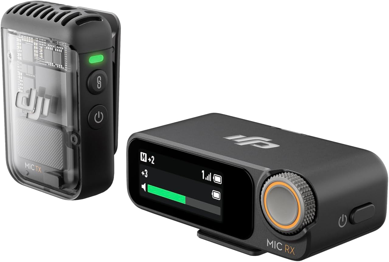 Mic 2 (1 TX + 1 RX), Wireless Microphone with Intelligent Noise Cancelling, 32-Bit Float Internal Recording, Optimized Sound, 250M (820 Ft.) Range, Microphone for Iphone, Android, Camera, Vlogs