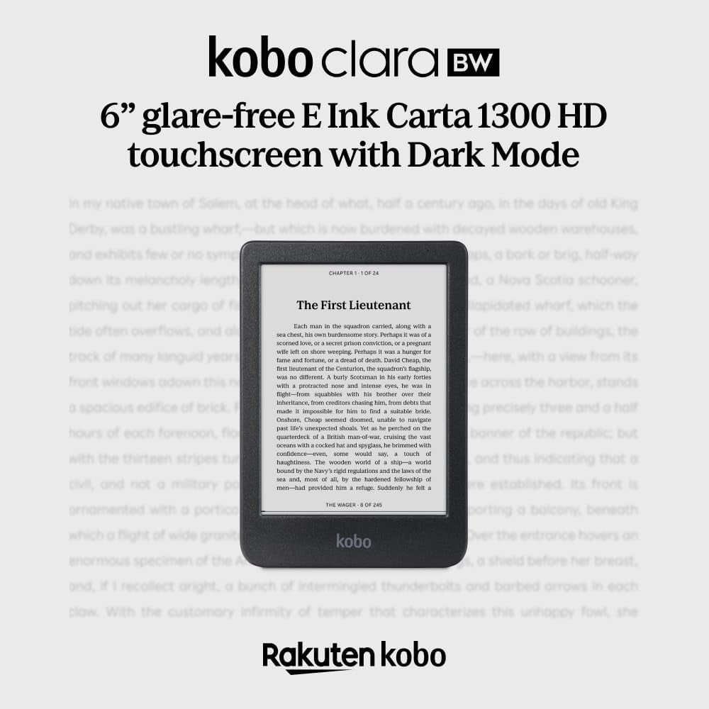Clara BW | Ereader | 6” Glare-Free Touchscreen with Comfortlight PRO | Dark Mode Option | Audiobooks | Waterproof | 16GB of Storage | Black