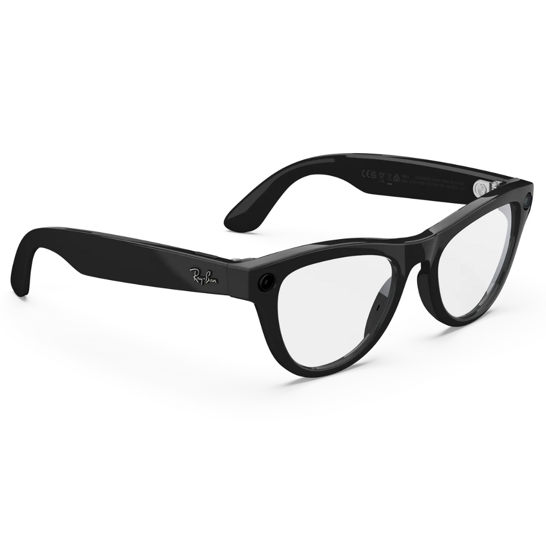 Gafas graduadas inteligentes Ray-Ban Meta Wayfarer negras. Montura con cámaras y tecnología de audio.