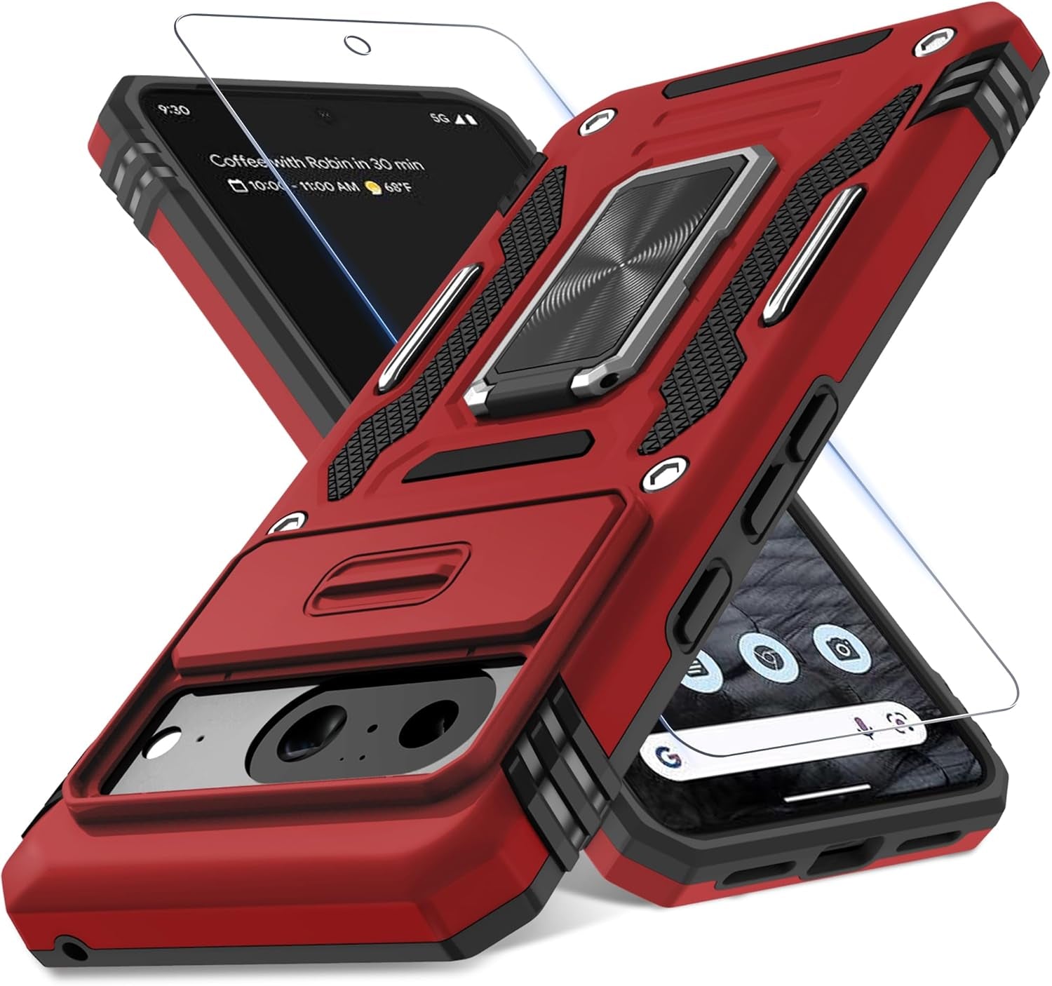 Case for Google Pixel 10/10 Pro with Slide Camera Cover+Screen Protector(1 Pack), Rotated Ring Kickstand Military Grade Shockproof Protective Cover-Green