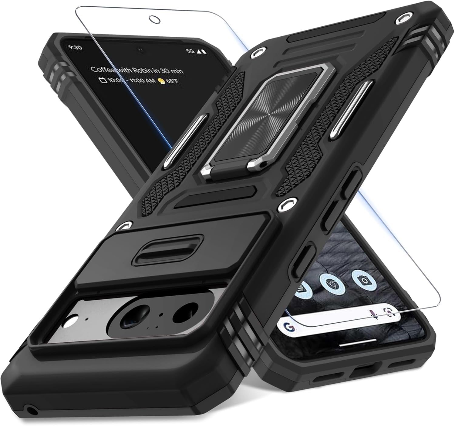 Case for Google Pixel 10/10 Pro with Slide Camera Cover+Screen Protector(1 Pack), Rotated Ring Kickstand Military Grade Shockproof Protective Cover-Green