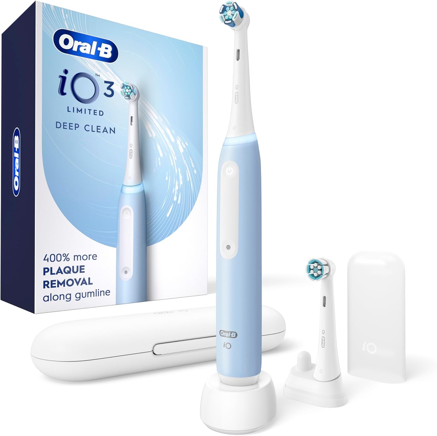 Io Deep Clean Rechargeable Electric Toothbrush, Black, Io Series 3 Limited, 2 Brush Heads, Travel Case, Pressure Sensor, 3 Cleaning Settings