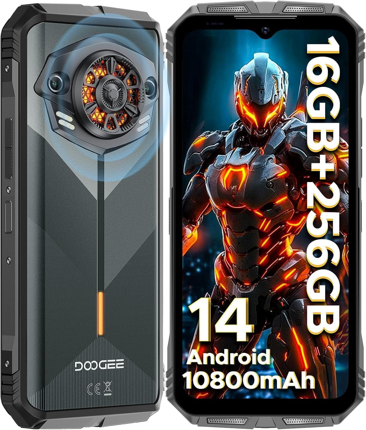 S Punk Rugged Smartphone Unlocked, 10800Mah Battery Rugged Phone, 16GB+256GB Cell Phone Android 14, 126Db Speaker, 6.58" Fhd+90Hz,50Mp+16Mp,Led Light/Dual Sim/Nfc/Otg/Face Id/Fingerprint, Dark