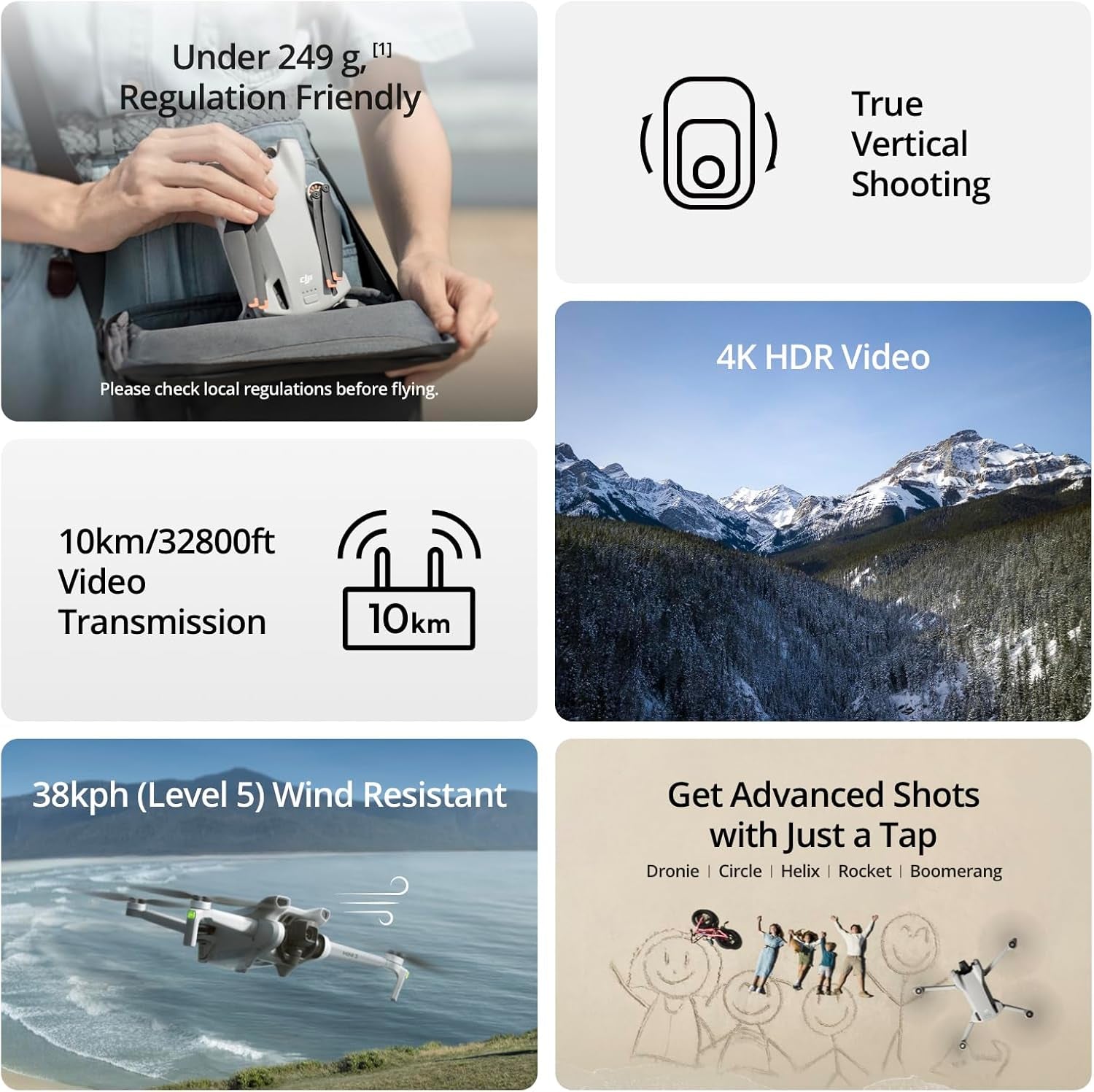 Mini 3, Drones with Camera for Adults 4K, 38-Min Flight Time, up to 32800Ft (10Km) Video Transmission, True Vertical Shooting, GPS Auto Return Integrated, Mini Drone with Camera for Beginners