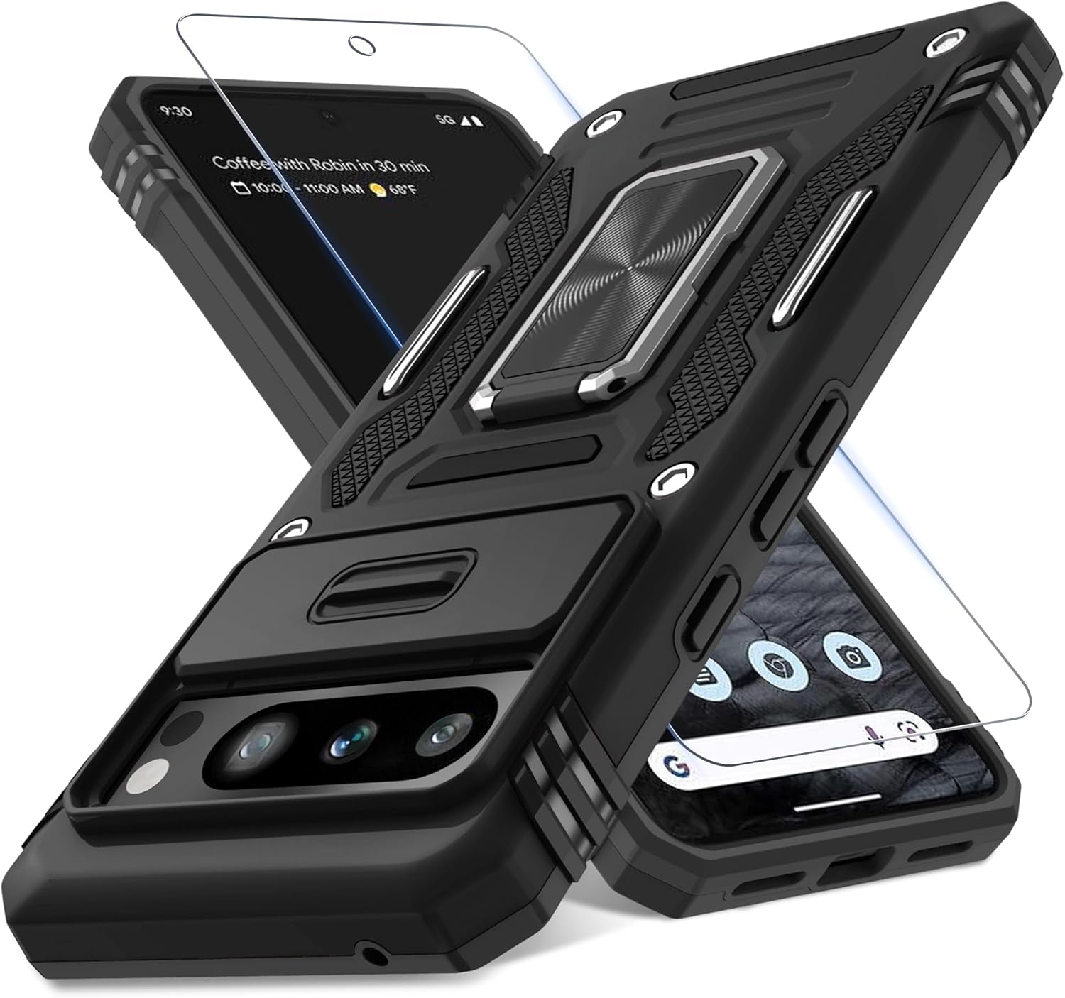 Case for Google Pixel 10/10 Pro with Slide Camera Cover+Screen Protector(1 Pack), Rotated Ring Kickstand Military Grade Shockproof Protective Cover-Green