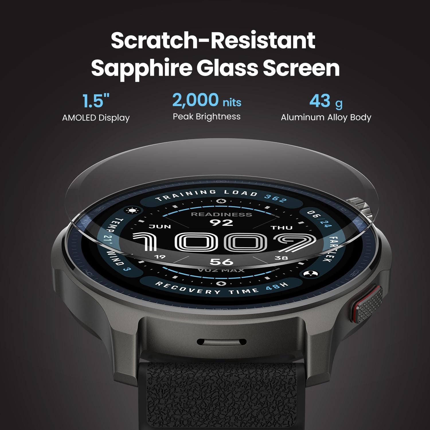 Balance 2 Smart Watch 47Mm AMOLED Sapphire Glass Display, Offline Maps, Dual Band GPS, 21 Days Battery, 170+ Sport Modes, Hyrox & Golf Mode, Heart Rate & Sleep Tracker for Android & Iphone