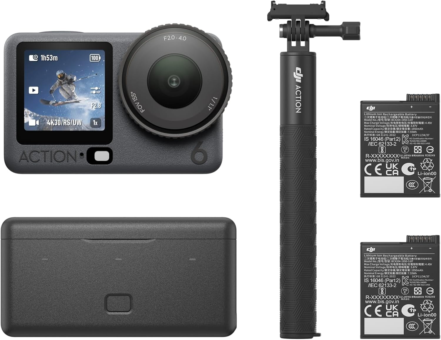 Osmo Action 6 Essential Combo, Action Camera with 1/1.1″ Square Sensor, Variable Aperture of F/2.0–F/4.0, Cold-Resistant, 4Hrs Battery, Action Camera 8K Ideal for Daily Use