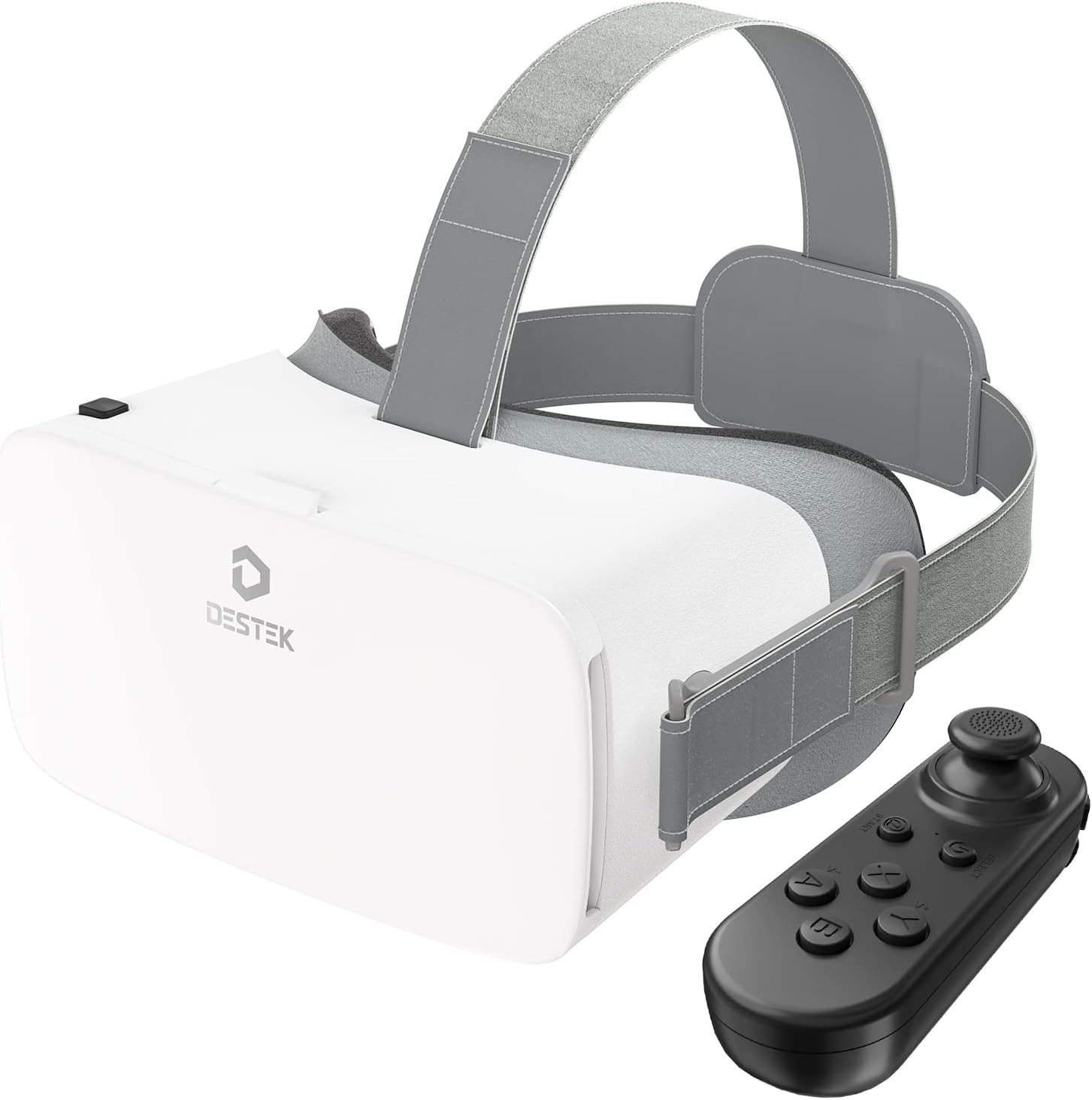 Gafas de realidad virtual V5 para teléfono con controlador, lentes HD con protección contra la luz azul, campo de visión de 110°, compatibles con iPhone 16/15/14/13/12/11, Samsung y Android - Blanco