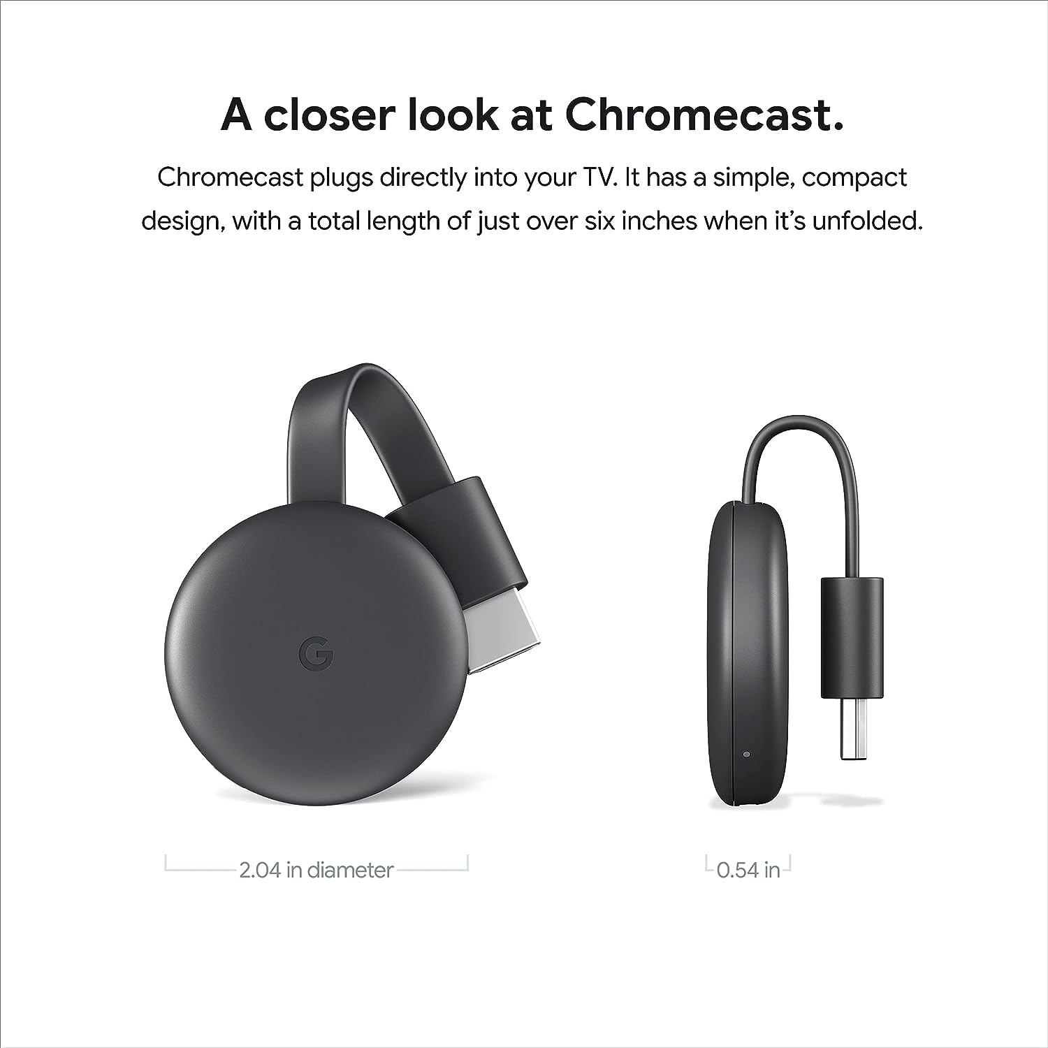 Chromecast - Dispositivo de transmisión con cable HDMI - Transmite programas, música, fotos y deportes desde tu teléfono a tu televisor, incluye funda y paño de limpieza (versión japonesa) - Compatible con EE. UU.
