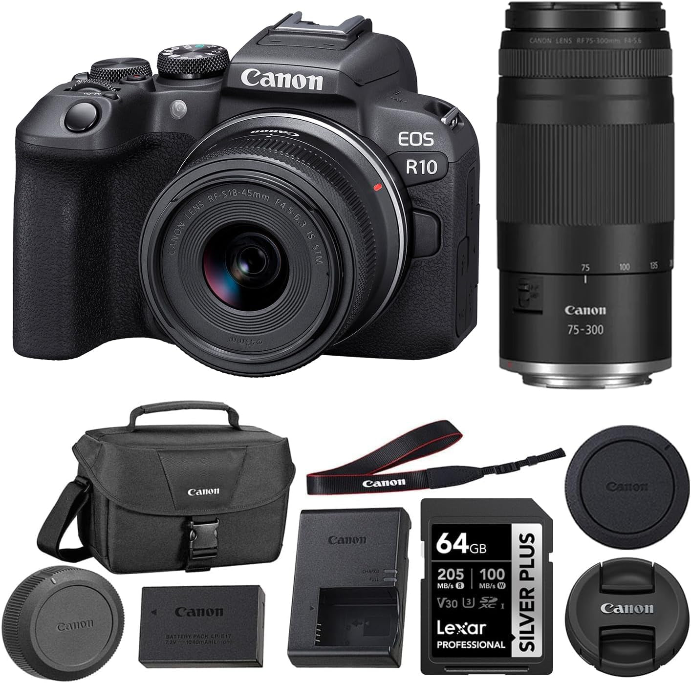 EOS R10 Mirrorless Camera with RF-S 18-45Mm Lens Bundle with 64GB SDXC Memory Card + 200ES EOS Shoulder Bag (3 Items)