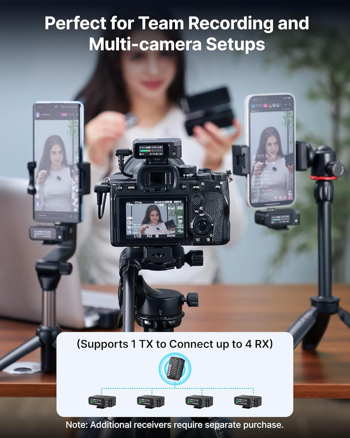 MIC 2 Wireless Microphones for Iphone 15-16/Android/Pc/Camera, AI Noise Cancellation, 32-Bit Float Internal Recording, AMOLED Touchscreen, 984Ft 54H Battery with Charging Case(With Clip Mic)