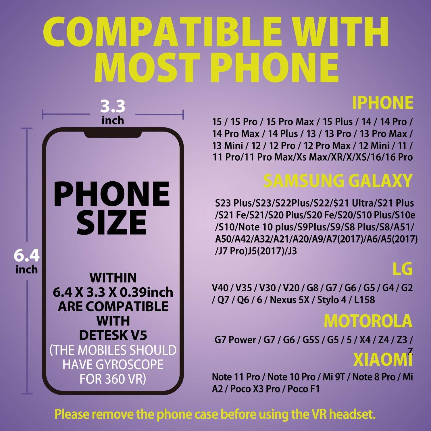 Gafas de realidad virtual V5 para teléfono con controlador, lentes HD con protección contra ojos azules, campo de visión de 110°, compatibles con iPhone 17/16/15/14/13/12/11, Samsung y Android - Negro