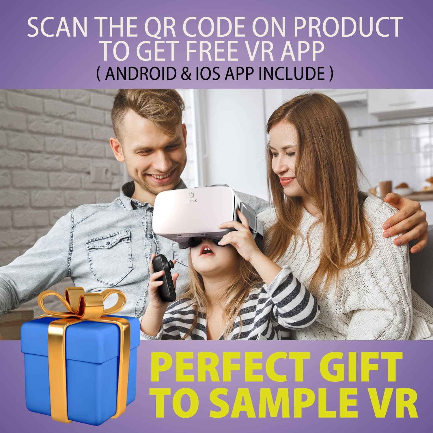 Gafas de realidad virtual V5 para teléfono con controlador, lentes HD con protección contra la luz azul, campo de visión de 110°, compatibles con iPhone 16/15/14/13/12/11, Samsung y Android - Blanco