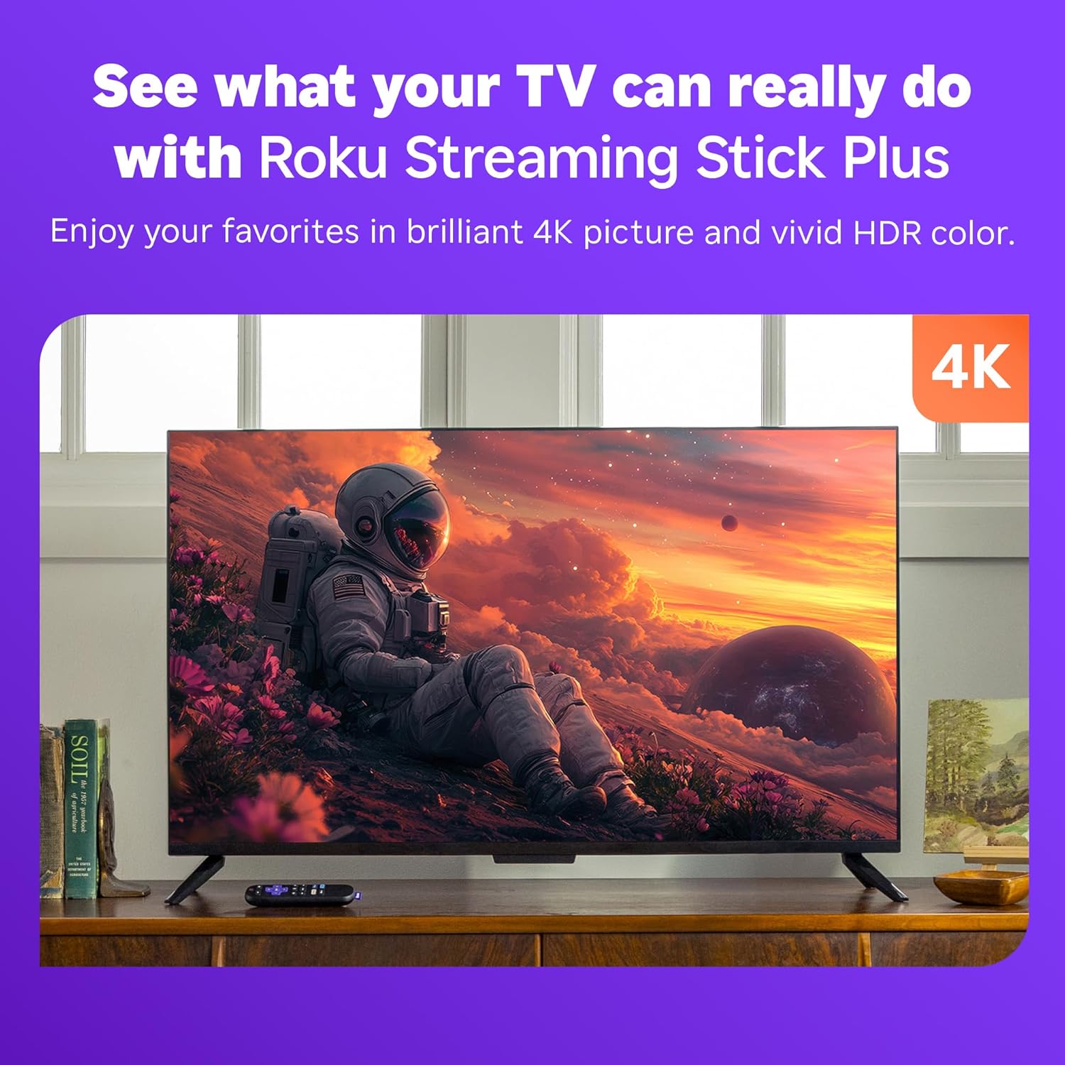 Roku Streaming Stick Plus 2025 - Dispositivo de transmisión Roku 4K y HDR para TV con control remoto por voz - TV gratis y en vivo
