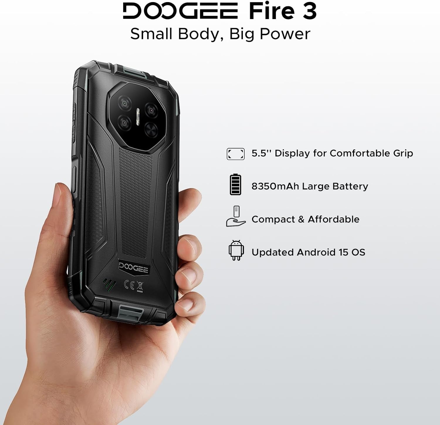 Fire 3 Android 15 Rugged Phone Unlocked,8350Mah Battery,12Gb+64Gb/2Tb,Octa Core Rugged Smartphone,5.5" IPS HD+ Display,13Mp+8Mp,Ip68 Waterproof Cell Phone,Face Unlock,Nfc/T-Mobile