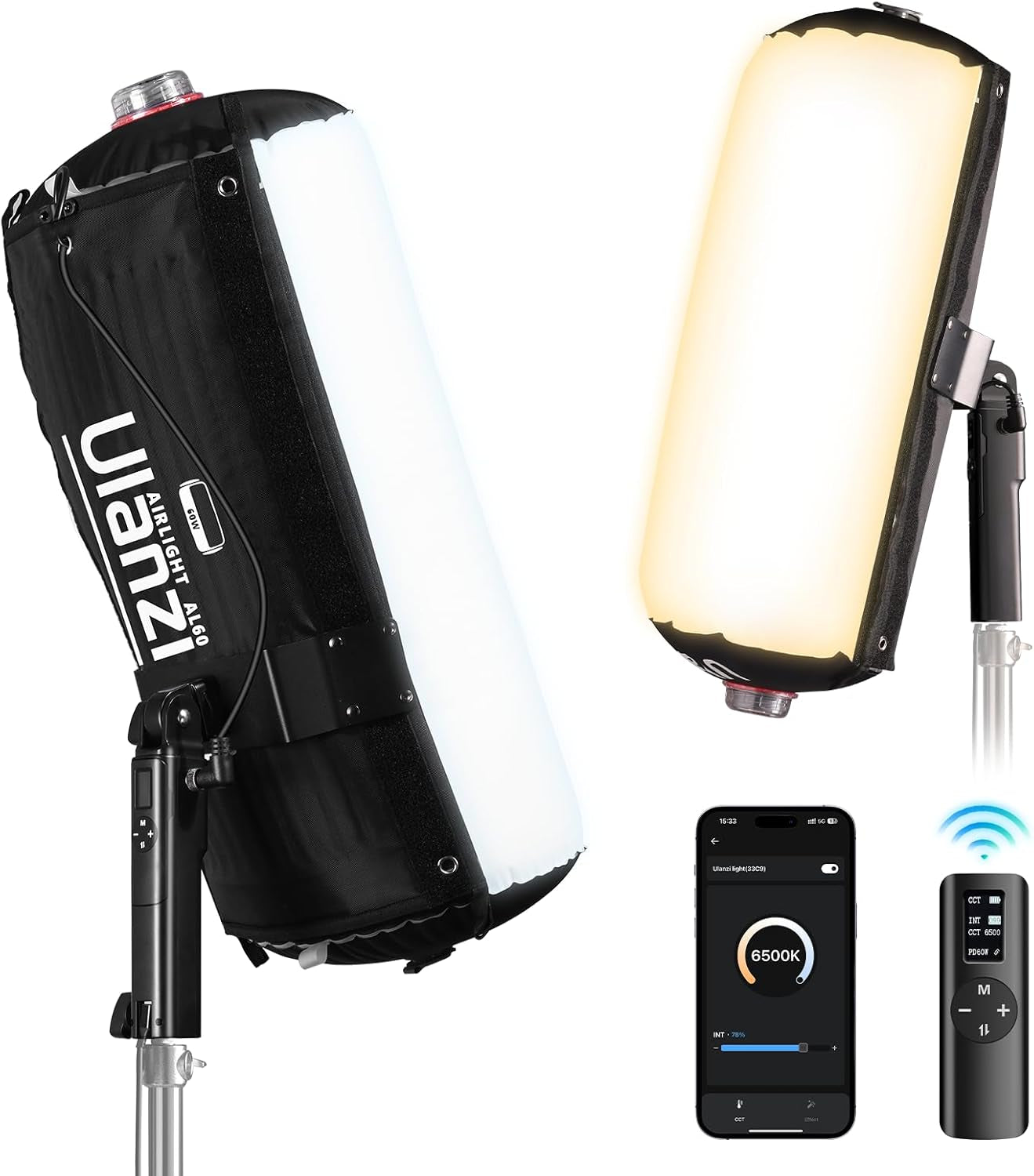 UA12 Bi-Color Inflatable Tube Light, Foldable LED Video Light for Photography, 2700K-6500K, 12W 2500Mah Rechargeable Photography Light Bar 1/4" Mount LED Lighting Wand Stick for Video Shooting