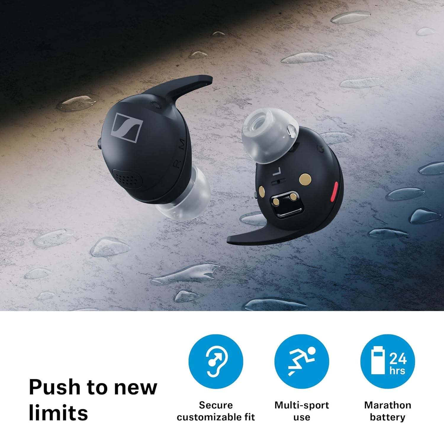 Sennheiser Momentum Sport Auriculares Con Ajuste De Sonido Deportivo Y ANC Adaptativo, Ajuste Seguro, 24 Horas De Duración De La Batería - Grafito