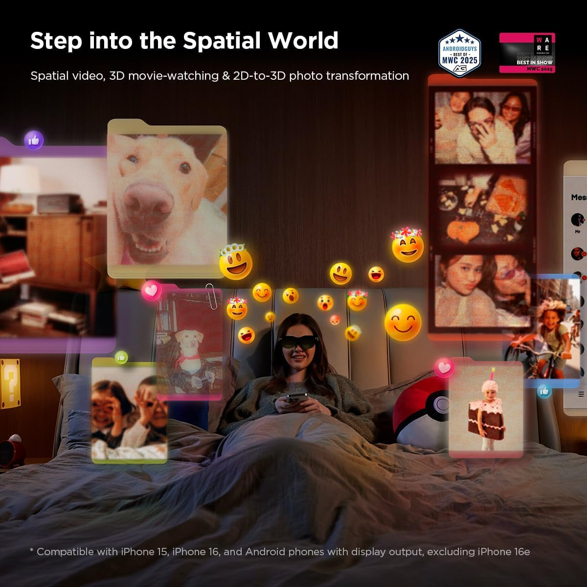 Air 3S AR/XR Glasses, 201" 120Hz FHD Hueview Display, Portable AR Video Eyewear Gaming Glasses for Iphone 16/15, Android, Mac, Switch, PS5, Steam Deck - Next-Gen Wearable Theater