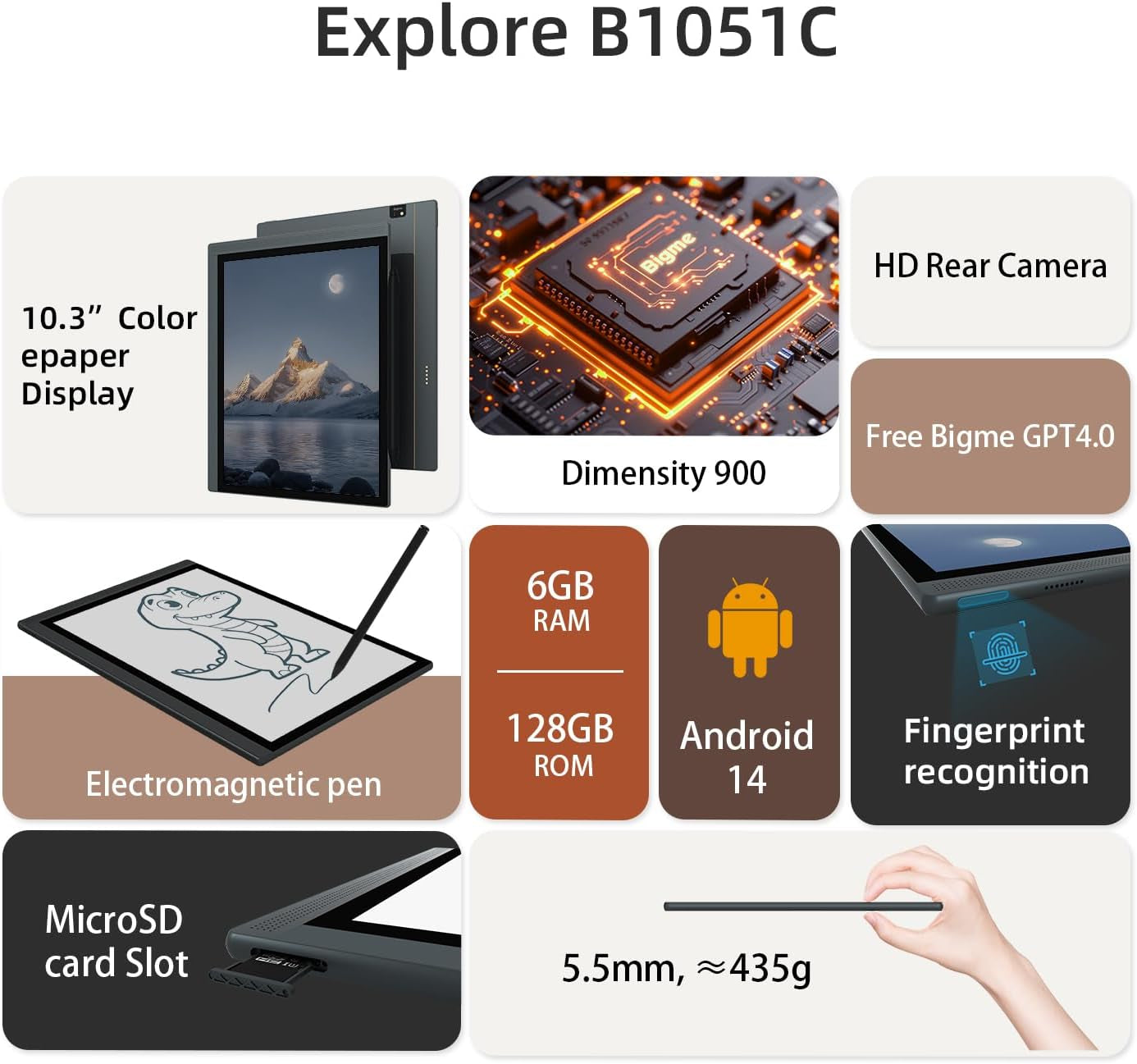 B1051C Eink Tablet with Keyboard and Stylus, Read and Write Notepad