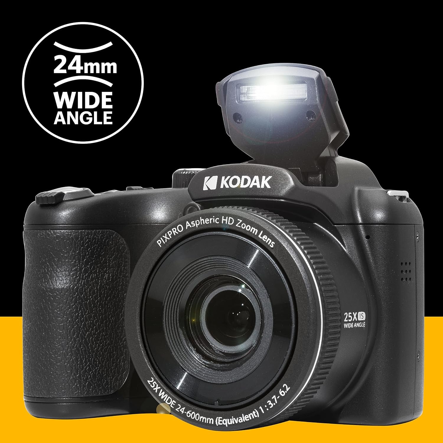 PIXPRO AZ255-BK 16MP Digital Camera 25X Optical Zoom 24Mm Wide Angle Lens Optical Image Stabilization 1080P Full HD Video 3" LCD Vlogging Camera (Black)