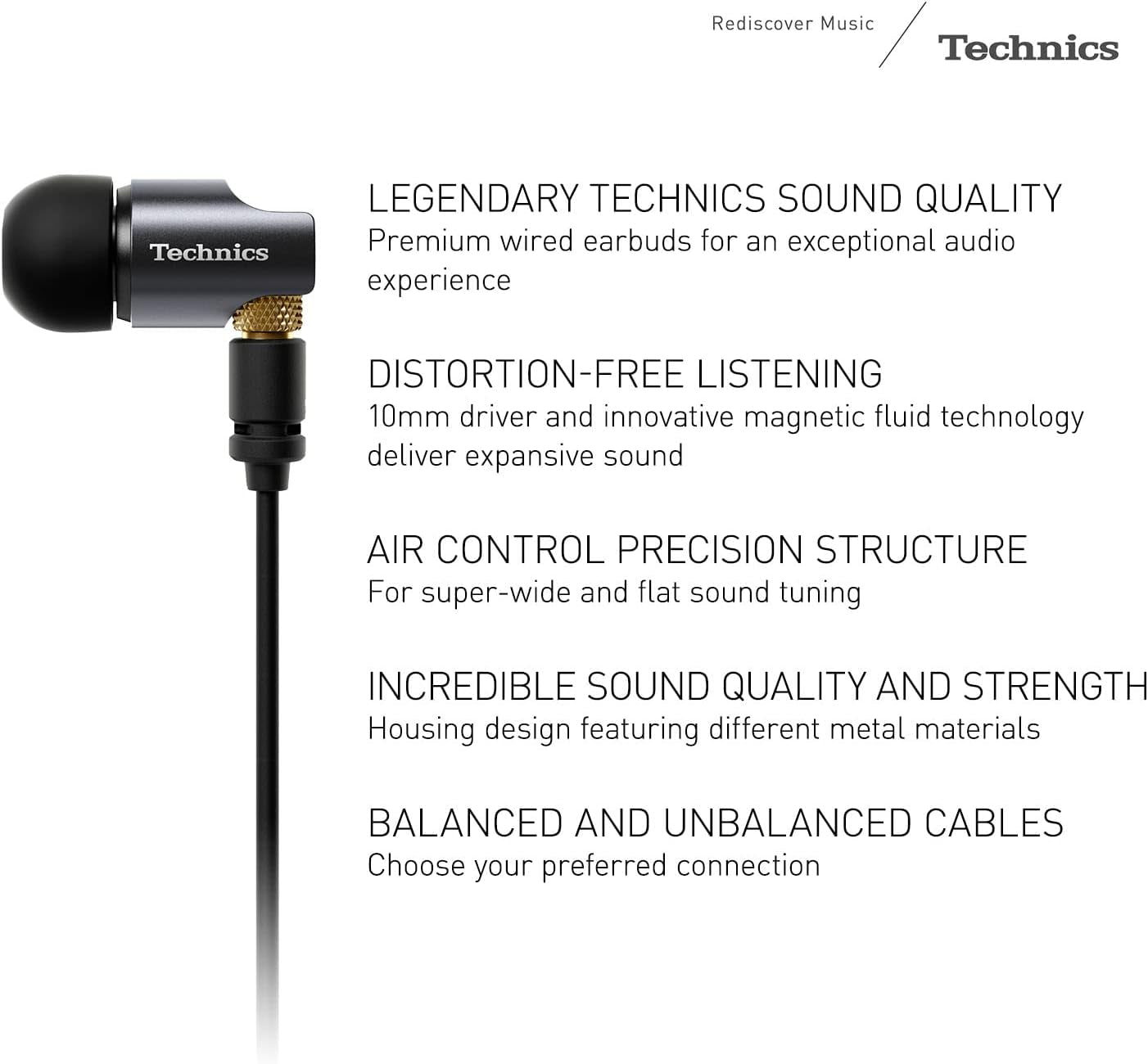 Premium In- Ear Monitors IEM, High-Fidelity Wired In-Ear Earbuds Earphones with Innovative 10Mm Driver for Ultra-Low Distortion - EAH-TZ700, Black/Gold