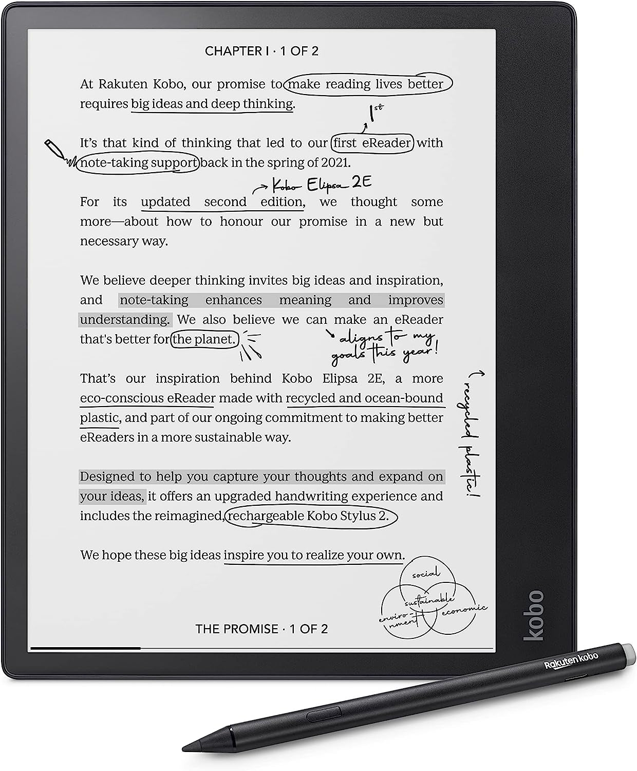 Elipsa 2E | Ereader | 10.3” Glare-Free Touchscreen with Comfortlight PRO | Includes Stylus 2 | Adjustable Brightness | Wi-Fi | Carta E Ink Technology | 32GB of Storage