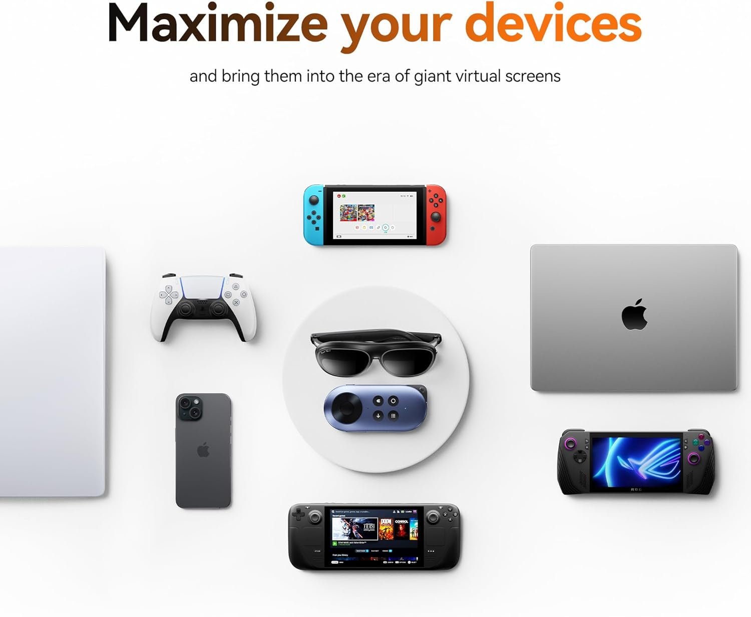 AR Joy Pack 2 AR Glasses, Smart Glasses Max 2 with Station, 160" Micro-Oled Display, Google Play, Media Streaming, HDCP Support & Cloud Gaming, Console, Android, Windows Compatible