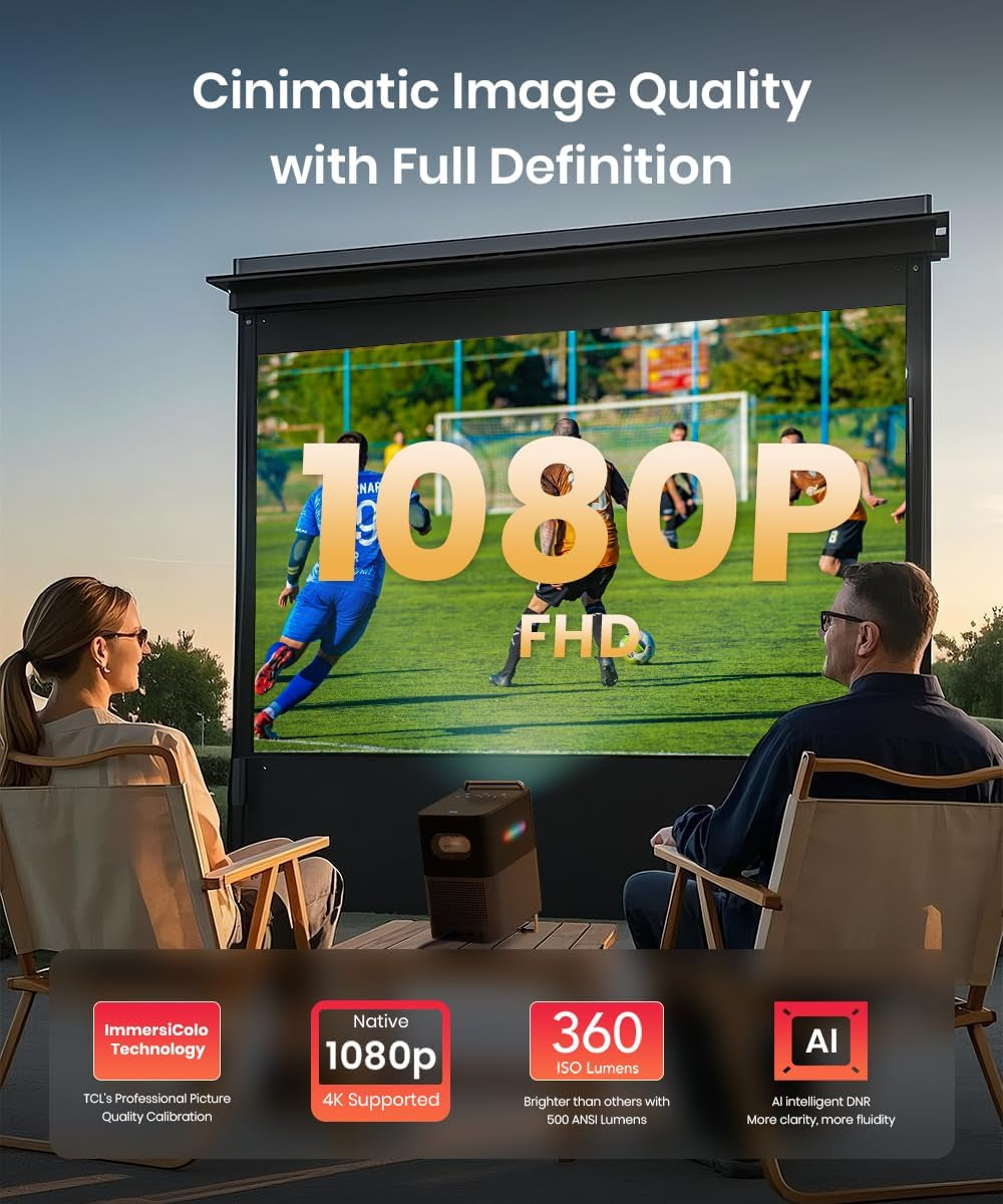 A1 GTV Projector with Official Netflix Licensed, 1080P Portable Outdoor Movie Projector, 360 ISO Lumens, 4K Supported Bluetooth Wifi Projector, 120" Screen, Auto Focus, Dolby Digital, 16W Speaker