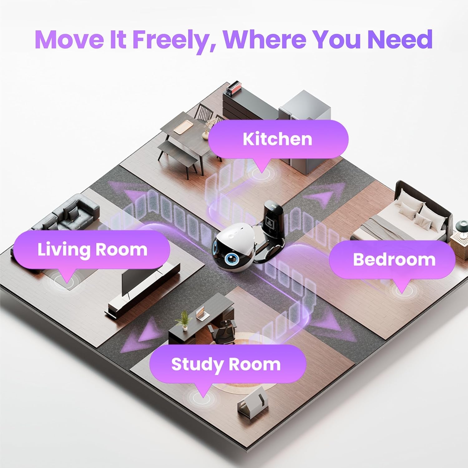 Air 2 plus Familybot 3K Home Camera Robot: Indoor Camera, Movable Robot Companion, 2-Way Video, AI Chat Mode, Auto-Recharge, Long Battery Life, Custom Facial Image, Night Vision