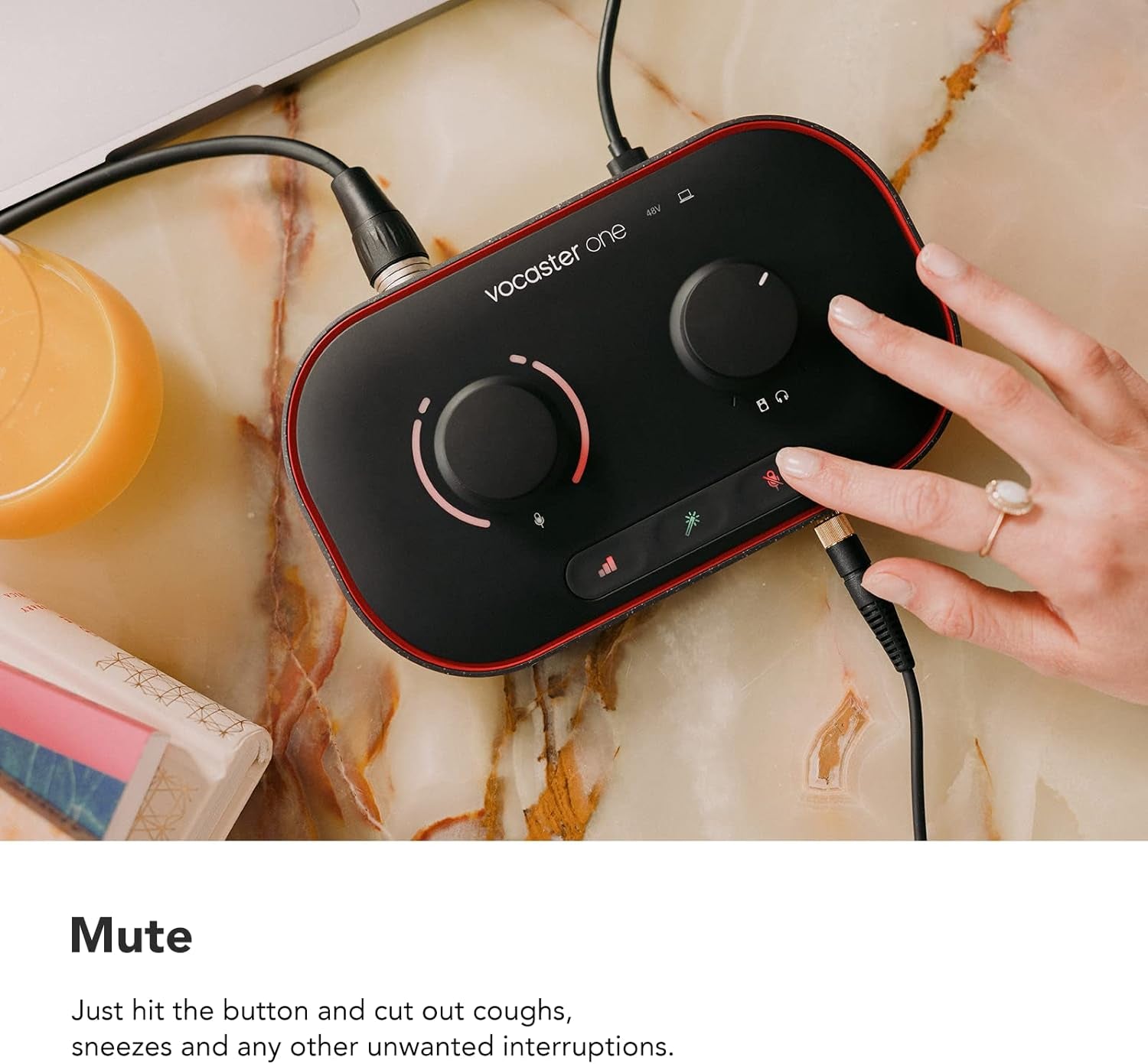 Vocaster One — Podcasting Interface for Recording as a Solo Creator. Use Auto Gain, Enhance, and Mute for Easy Podcasting. Small, Lightweight, and Powered by Computer