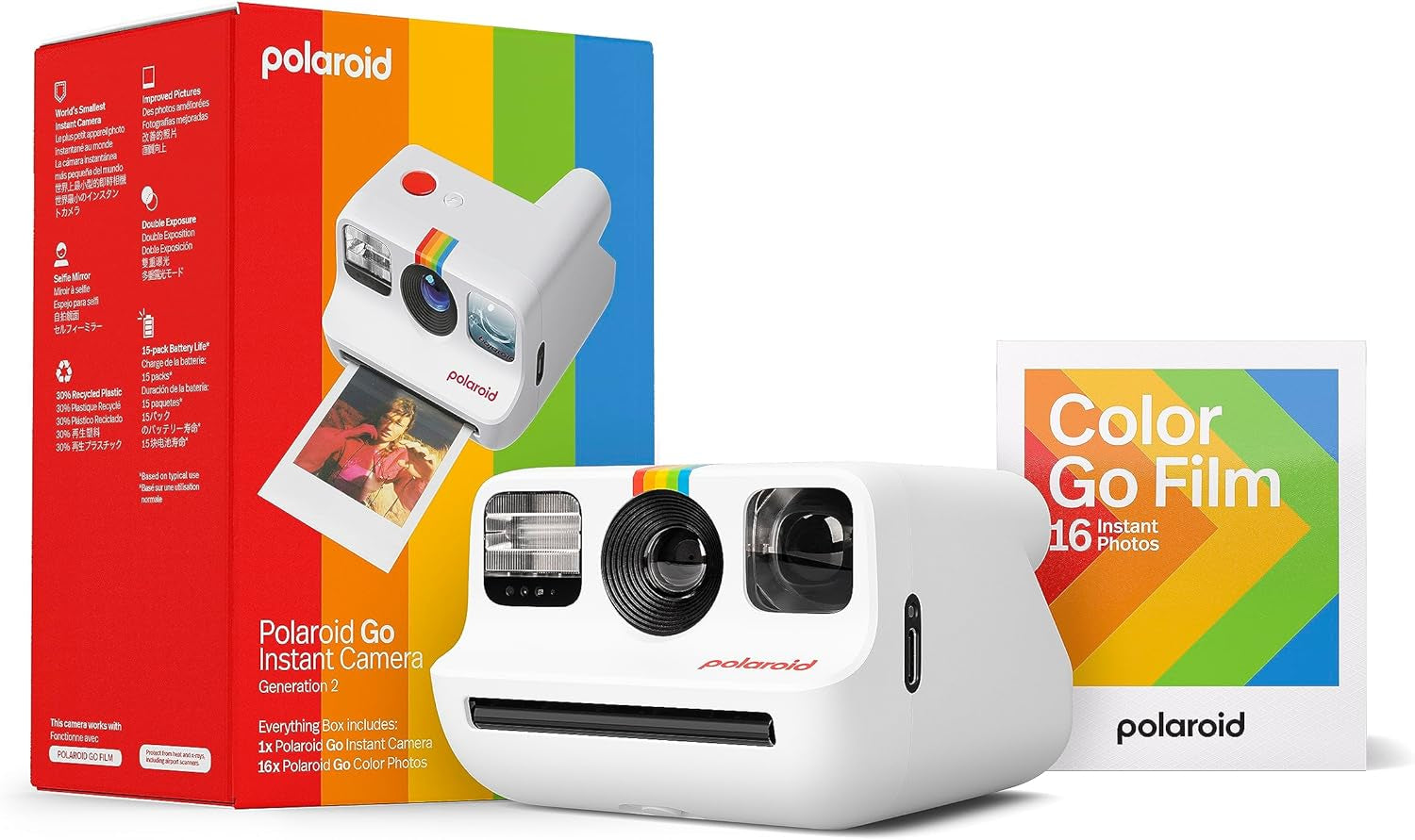 Go Generation 2 - Mini Instant Camera + Film Bundle (16 Photos Included) - White (6282)