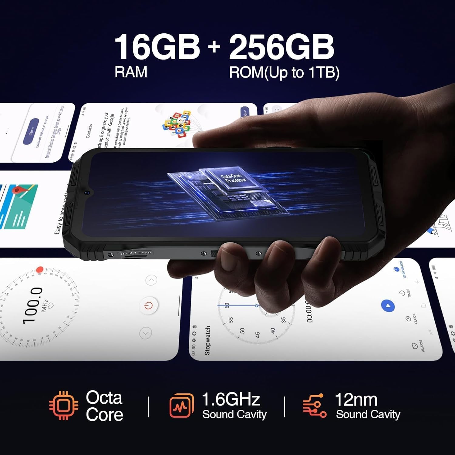 S Punk Rugged Smartphone Unlocked, 10800Mah Battery Rugged Phone, 16GB+256GB Cell Phone Android 14, 126Db Speaker, 6.58" Fhd+90Hz,50Mp+16Mp,Led Light/Dual Sim/Nfc/Otg/Face Id/Fingerprint, Dark