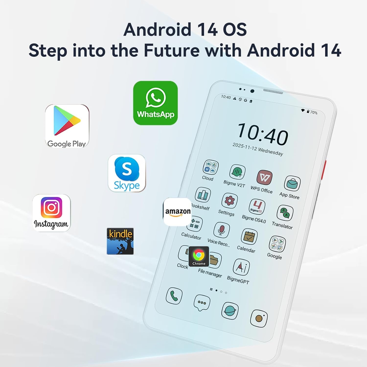 Hibreak Pro Color Epaper Phone, 8+256 GB 5G Smart Phone, Android 14 OS Ebook Reader, White (White)