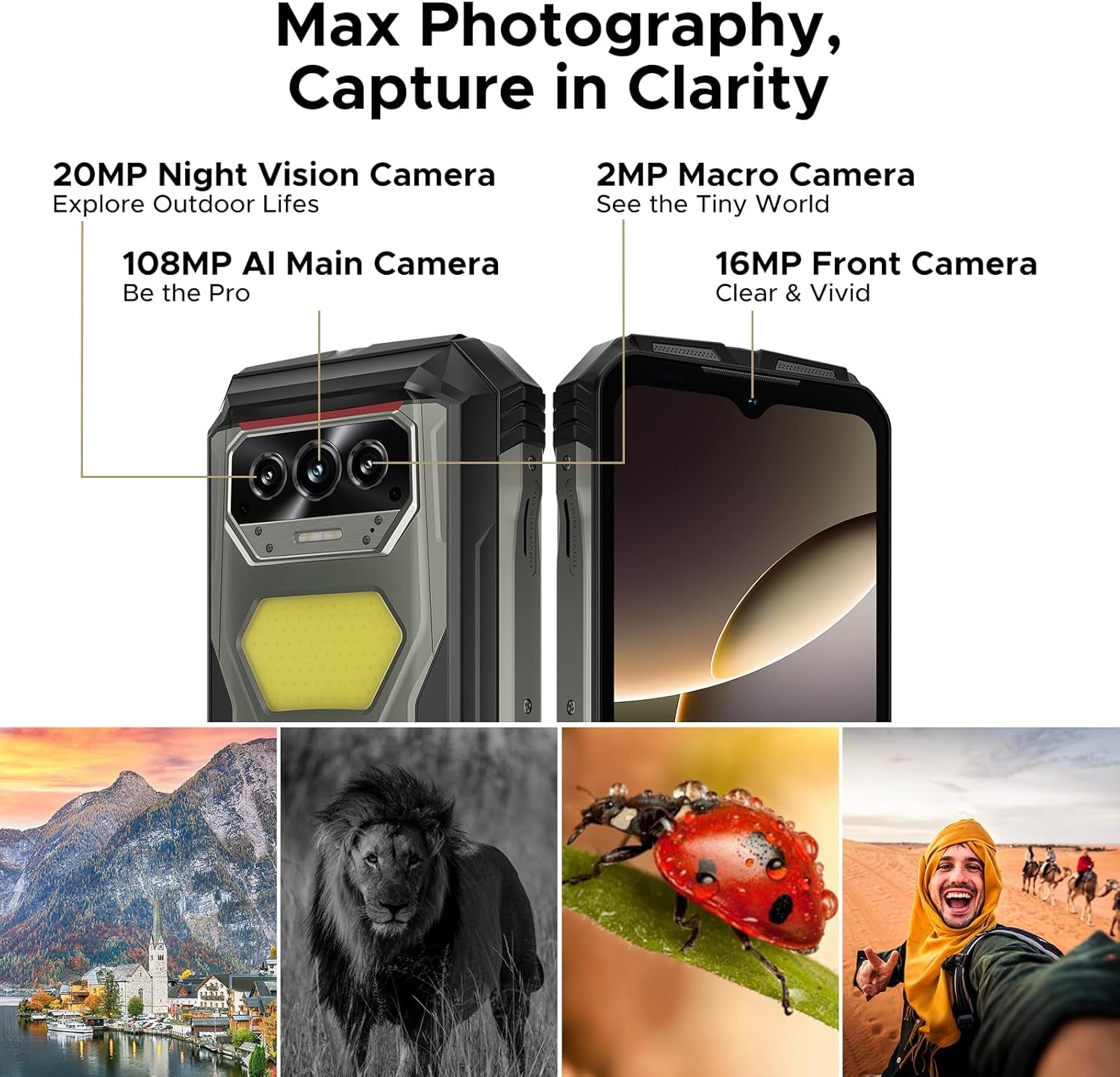 V Max S (2025) 5G Unlocked Rugged Phone,Dual Camping Lights,22000Mah Battery,Android 14,24GB+256GB/TF 2TB Rugged Smartphone,108Mp+16Mp,6.58”Fhd+120Hz IPS Screen,Dual Unlock/Nfc/Wifi6(Tarnish)