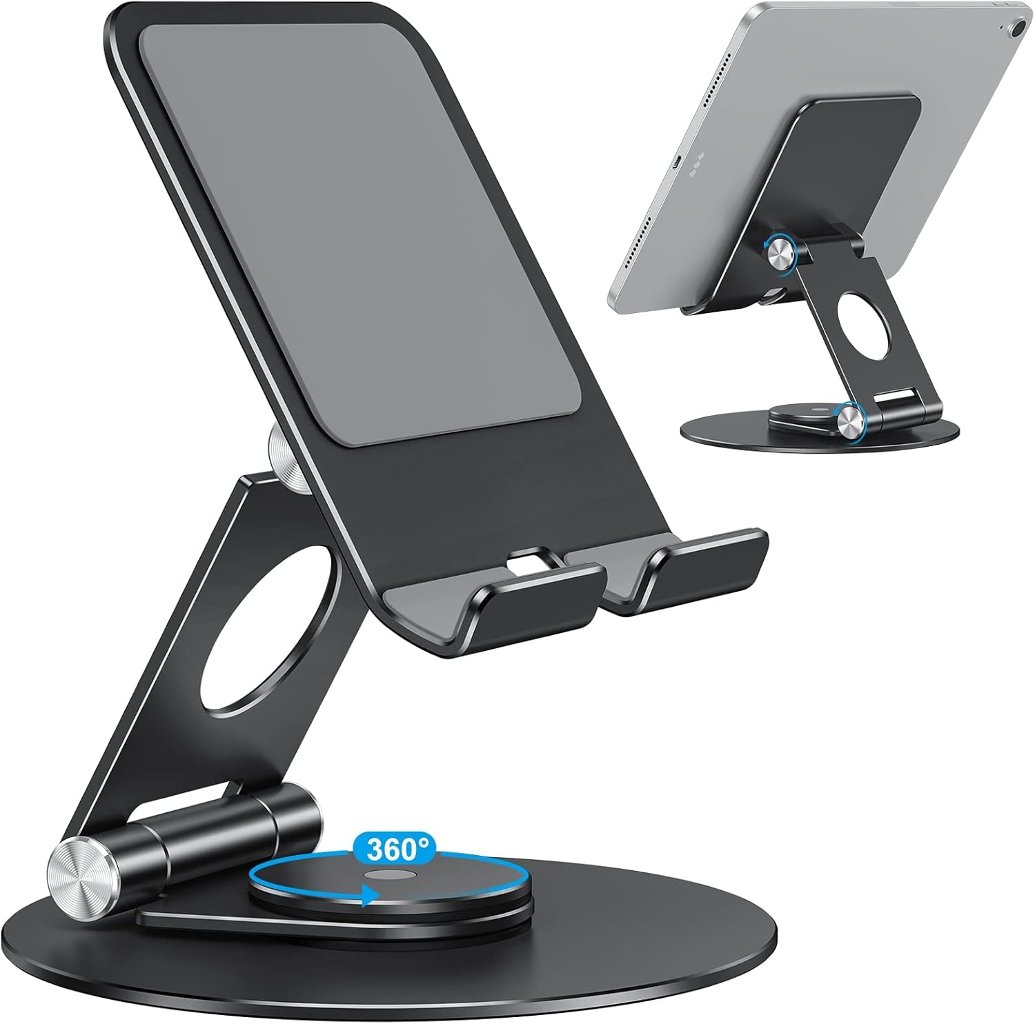 T6 Swivel Tablet Stand for Ipad with 360 Rotating Base, Foldable Adjustable Holder for Drawing, Compatible with Ipad Pro/Air/Mini and More, Silver
