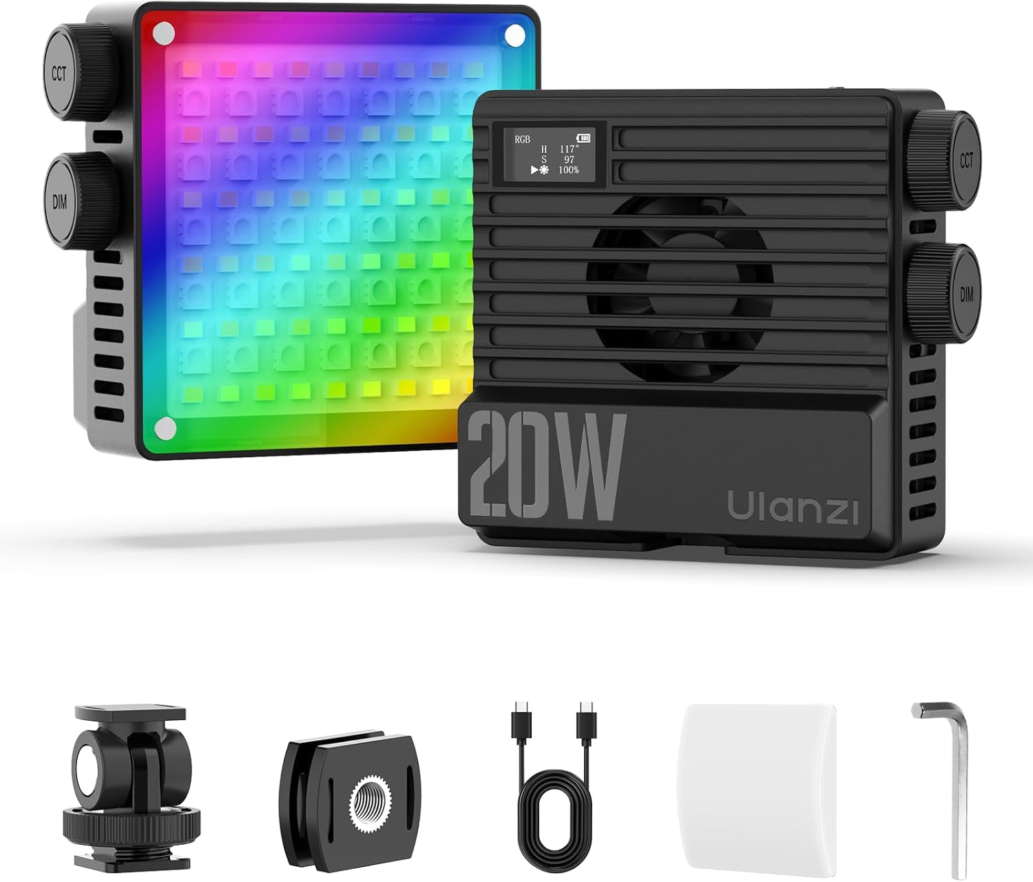 LE20 RGB Video Light, 20W Pocket Camera Light, 2500-9000K CRI 95+ 20 Scene 360° Full Color Portable Photography Video Lighting Mini LED Fill Light for Youtube, Tiktok, 5000Mah Rechargeable