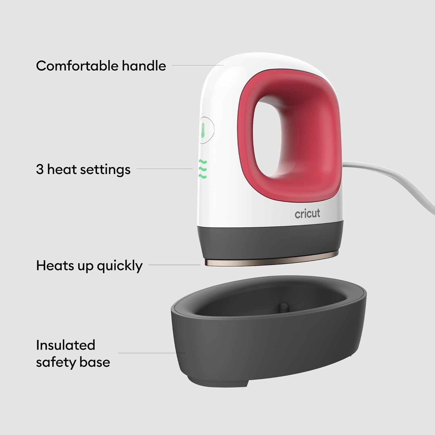 Easypress Mini Heat Press - for Pressing Small Objects like Shoes, Stuffed Animals, Hats & More - 3 Heat Settings & Precision Tip - Ceramic-Coated Heat Plate - Compact & Lightweight - Raspberry
