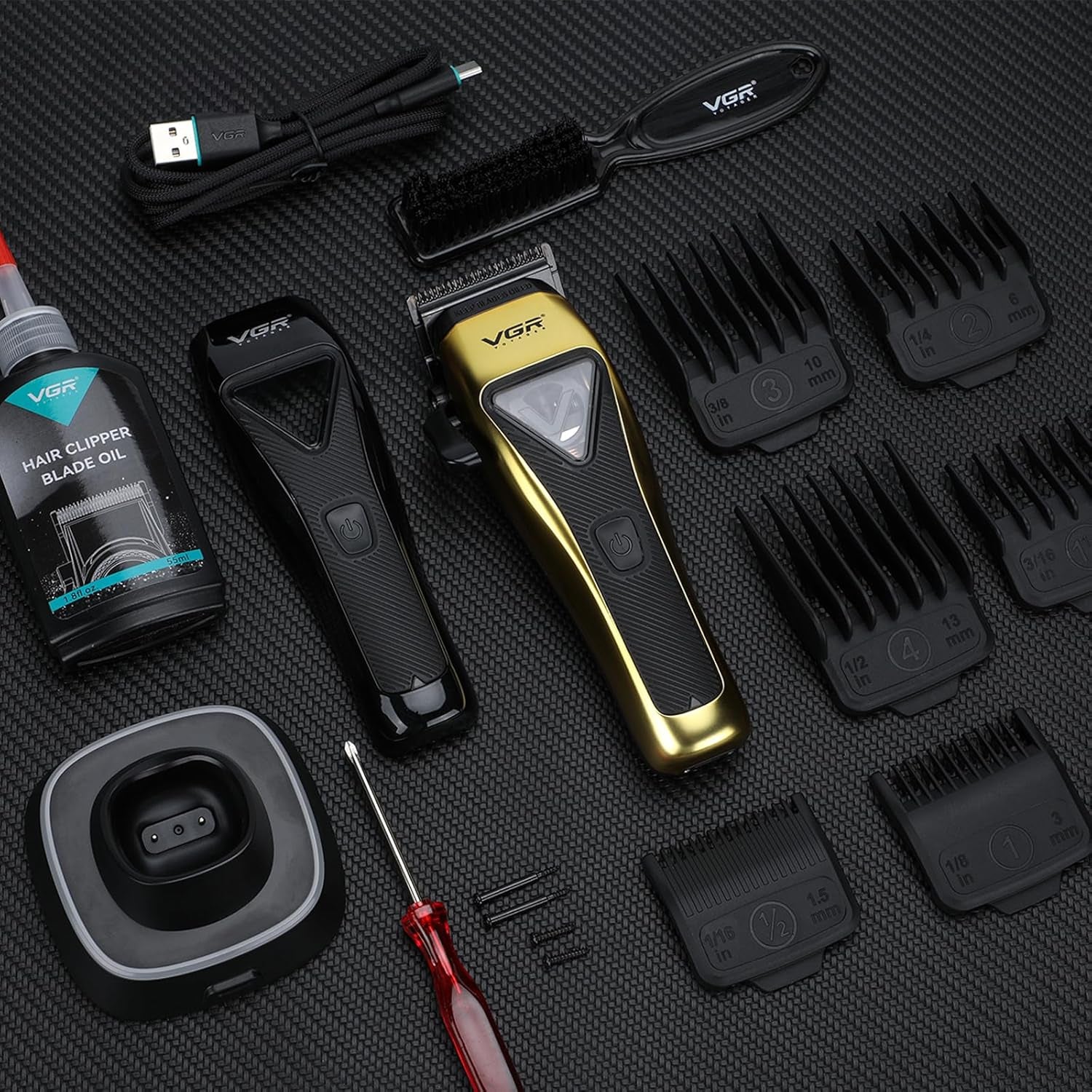 015 Professional Cordless Hair Clippers for Men, 9000 RPM Vector Motor Hair Trimmer Dlc-Blade Barber Clipper for Hair Cutting with Metal Body, 1 Modular Lid in Black, Travel Case