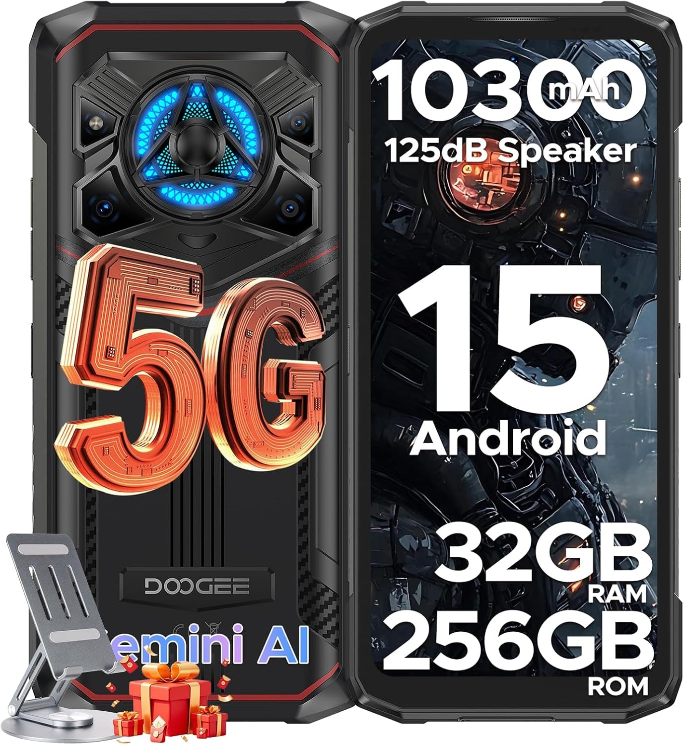 Blade 20 Play 5G Rugged Phone,Dimensity 7050 Octa Core,32Gb+256Gb,Android 15 10300Mah Rugged Smartphone with 125Db Speakers,6.6" HD + LED Light Effect,50Mp+20Mp+16Mp,Face ID/NFC/WIFI6/OTG