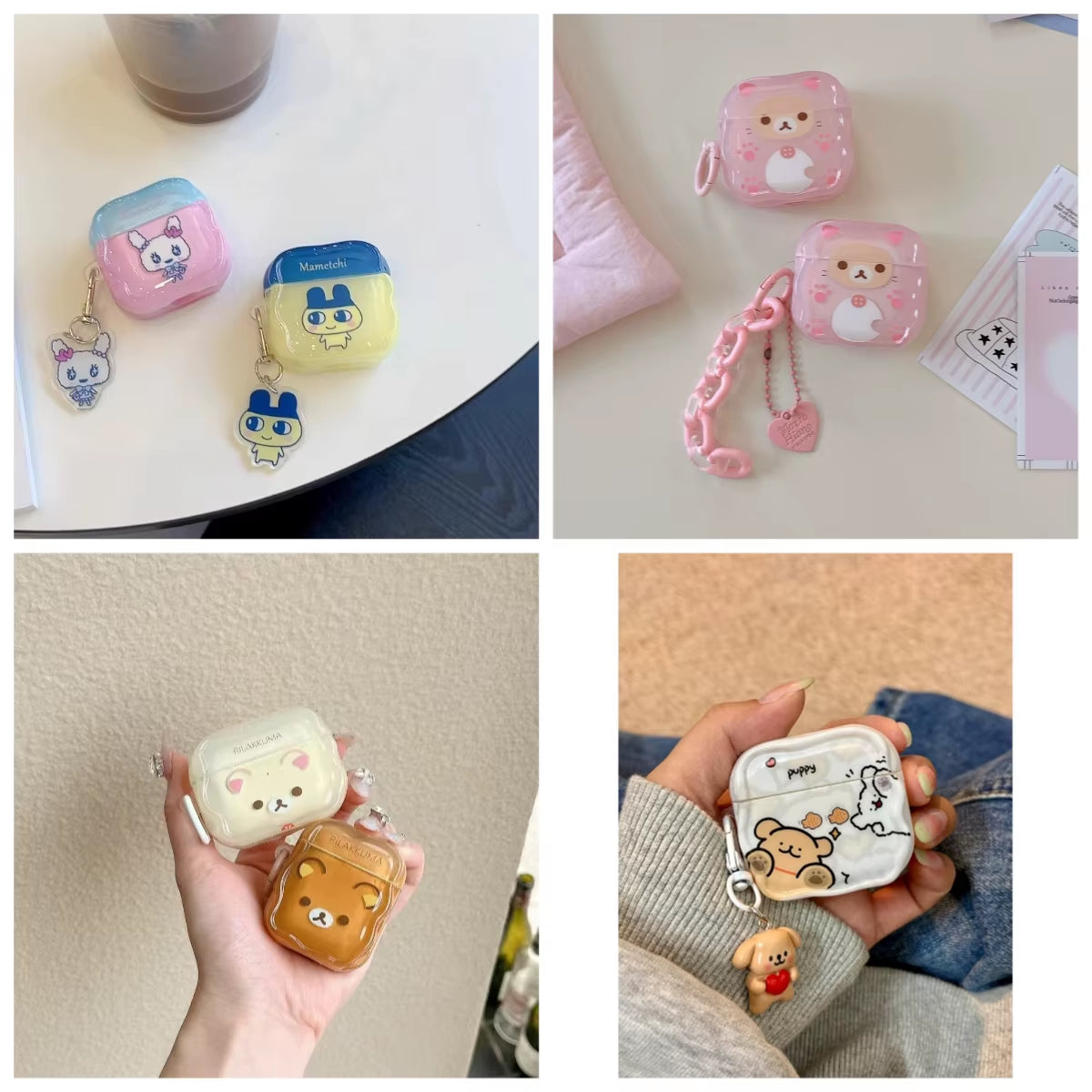 Carcasa Protectora para AirPods con Diseño Kawaii de Perrito y Osito Estilo Japonés | Compatible con AirPods 1, 2, 3, 4 y Pro 1, 2, 3