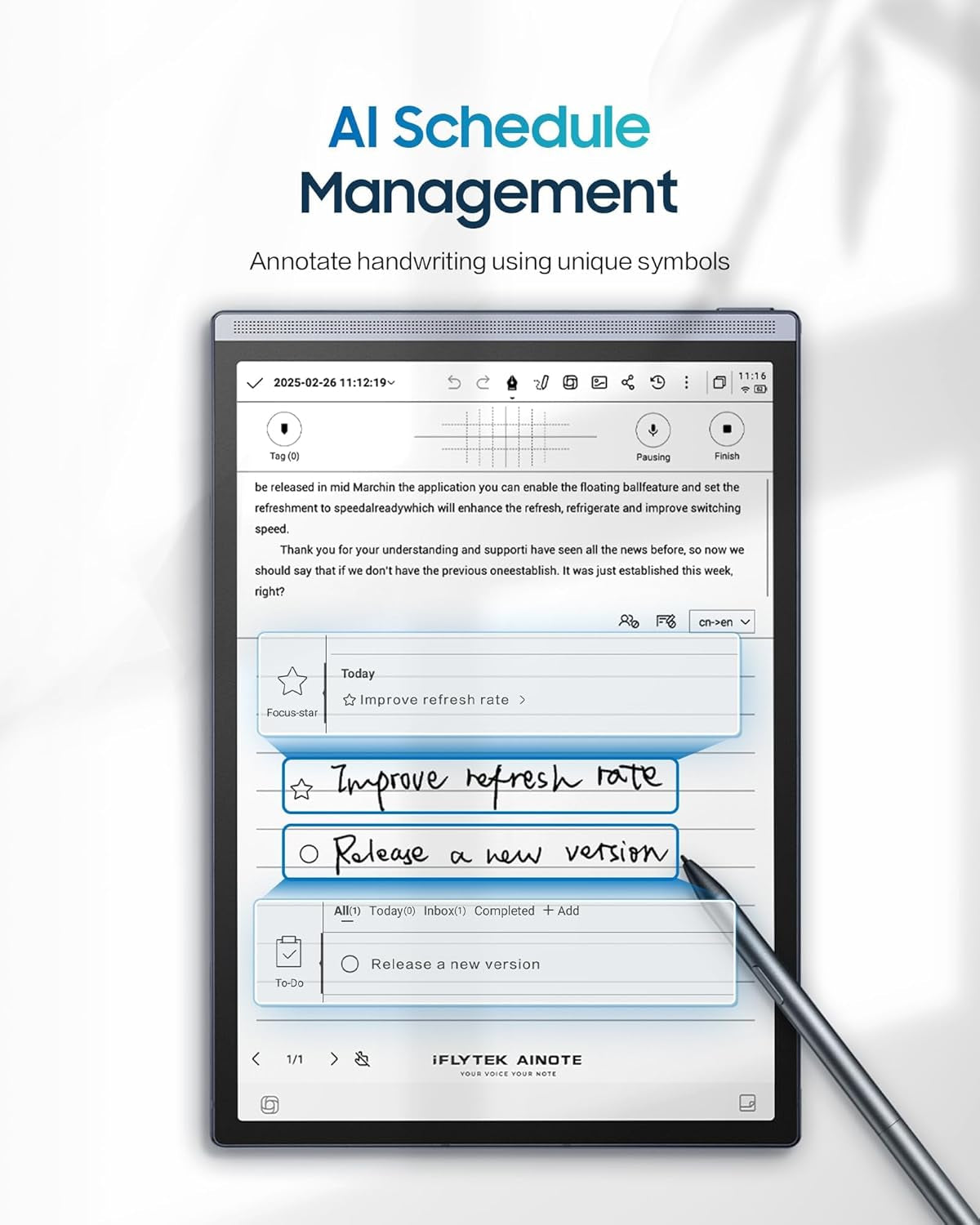 AINOTE Air 2 Bundle – 8.2" E Ink AI Note-Taking Tablet with Stylus, 4096 Pressure Levels, Digital Notebook with Voice-To-Text Transcription, Multi-Languages Support, Ideal for Meetings & Study