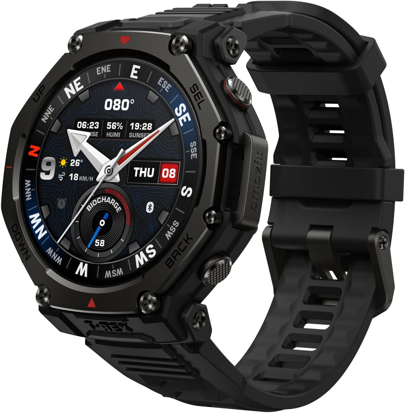 T-Rex 3 Pro Outdoor Smart Watch 48Mm Sapphire AMOLED Display, Ti Bezel, Dual Band GPS, Offline Maps, 25 Days Battery, Built-In Flashlight, 10 ATM, 180+ Sports Mode for Android & Iphone, Black