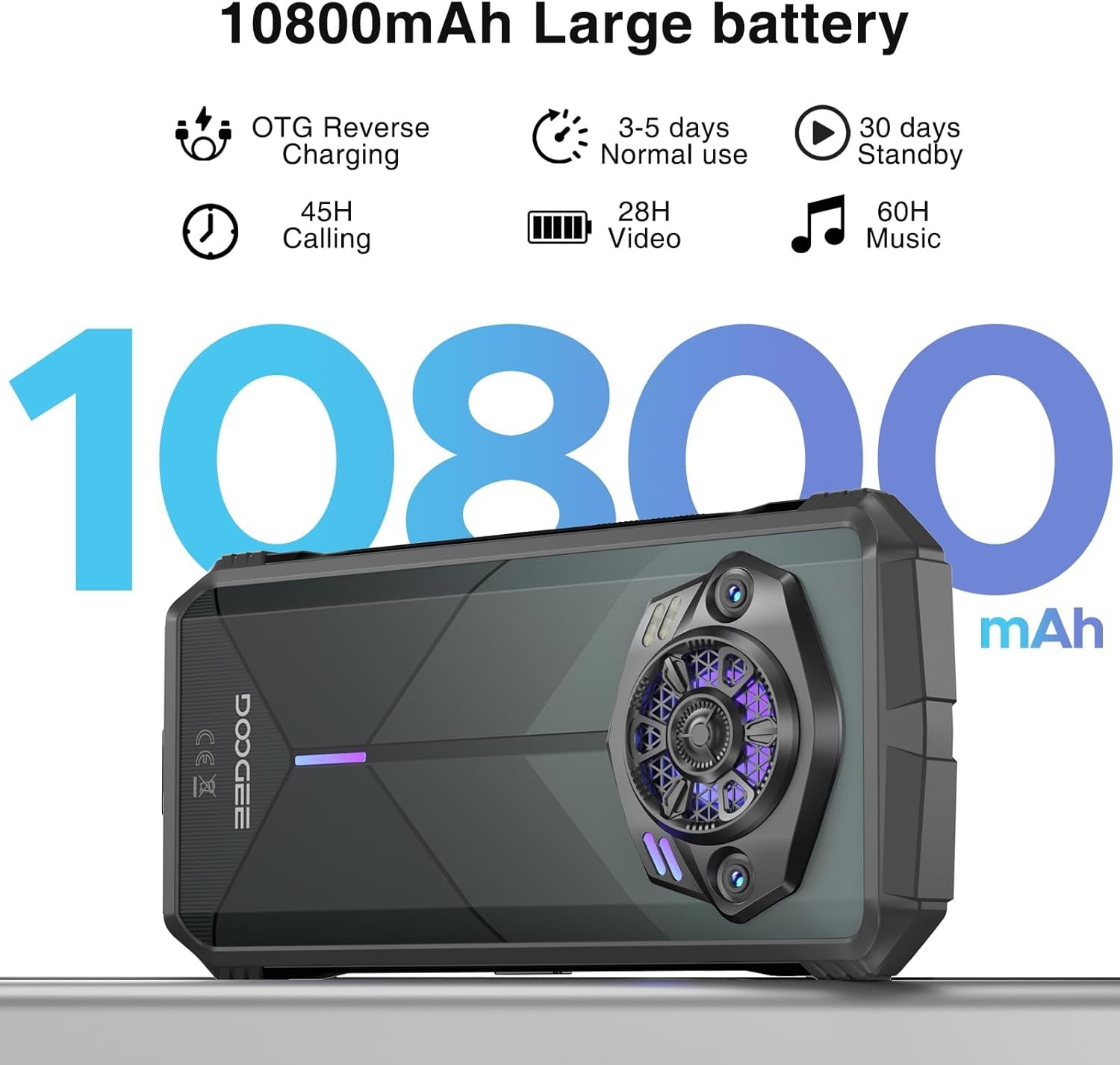 S Punk Rugged Smartphone Unlocked, 10800Mah Battery Rugged Phone, 16GB+256GB Cell Phone Android 14, 126Db Speaker, 6.58" Fhd+90Hz,50Mp+16Mp,Led Light/Dual Sim/Nfc/Otg/Face Id/Fingerprint, Dark