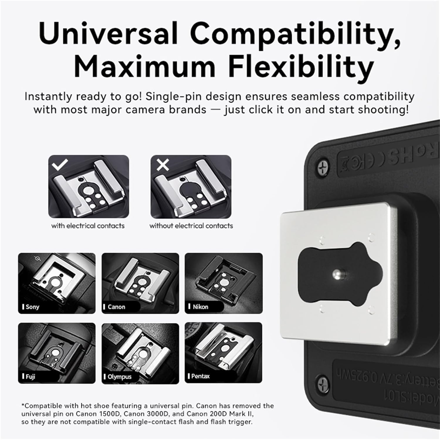 SL03 Camera Mini Flash Speedlite with Video Light for Beginners Basic, GN8 6500K Flash 90° Adjust Angle Speedlite Compatible with Sony DSLR Cameras, Universal Single Contact Hot Shoe Mount