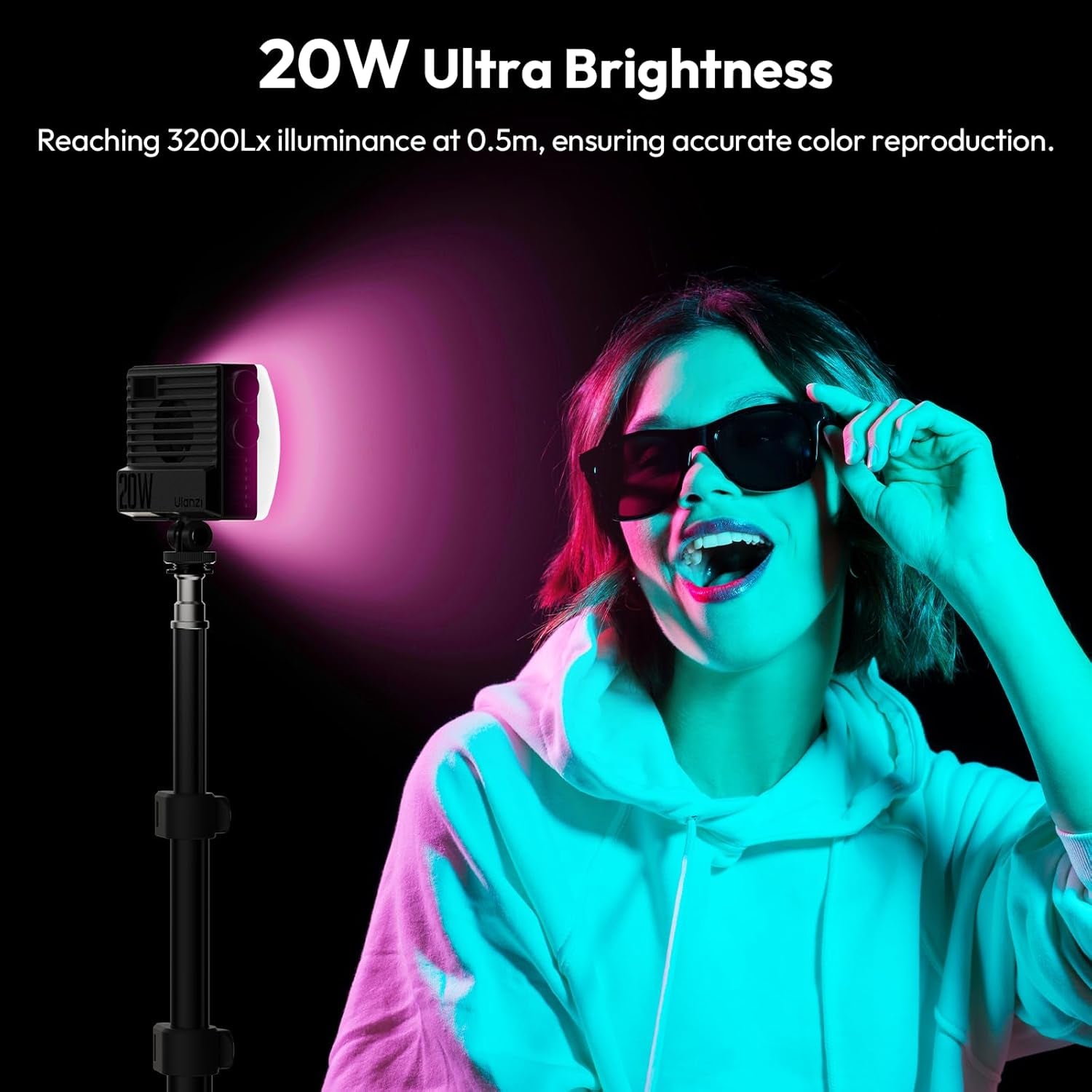 LE20 RGB Video Light, 20W Pocket Camera Light, 2500-9000K CRI 95+ 20 Scene 360° Full Color Portable Photography Video Lighting Mini LED Fill Light for Youtube, Tiktok, 5000Mah Rechargeable