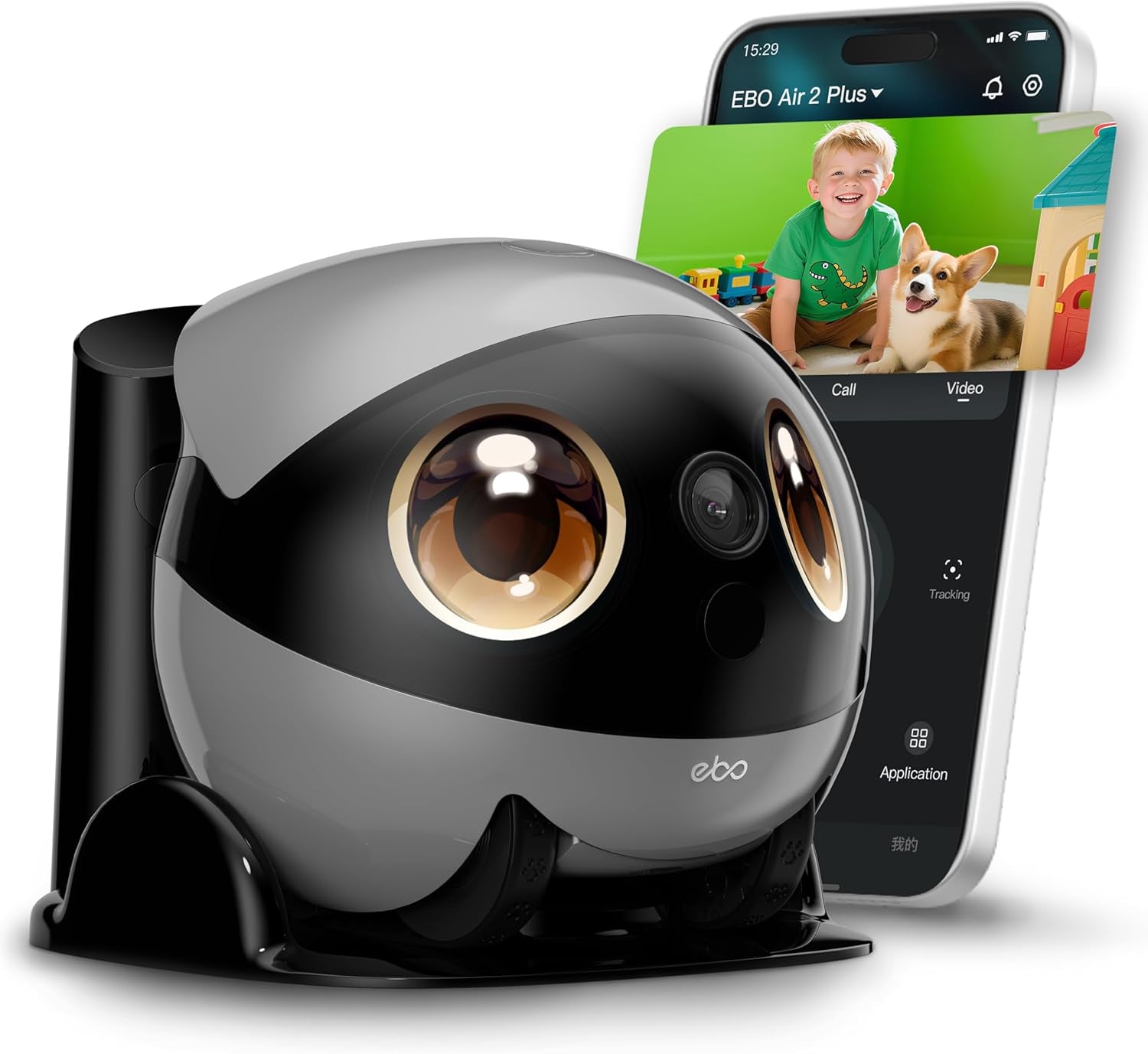 Air 2 plus Familybot 3K Home Camera Robot: Indoor Camera, Movable Robot Companion, 2-Way Video, AI Chat Mode, Auto-Recharge, Long Battery Life, Custom Facial Image, Night Vision