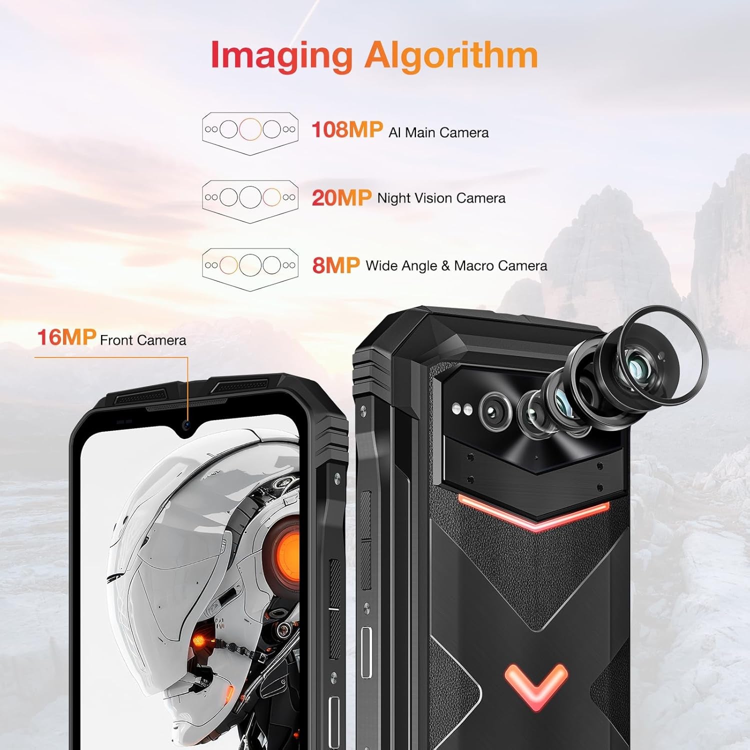 V Max Pro 5G Rugged Smartphone,22000Mah 32GB+512GB/TF 2TB Rugged Phone Unlocked Android 14,108MP+20MP Rugged Cell Phone,6.58" Fhd+120Hz IPS Screen,Ip68/Ip69K Waterproof Phone,Nfc/Face Id/Wifi 6